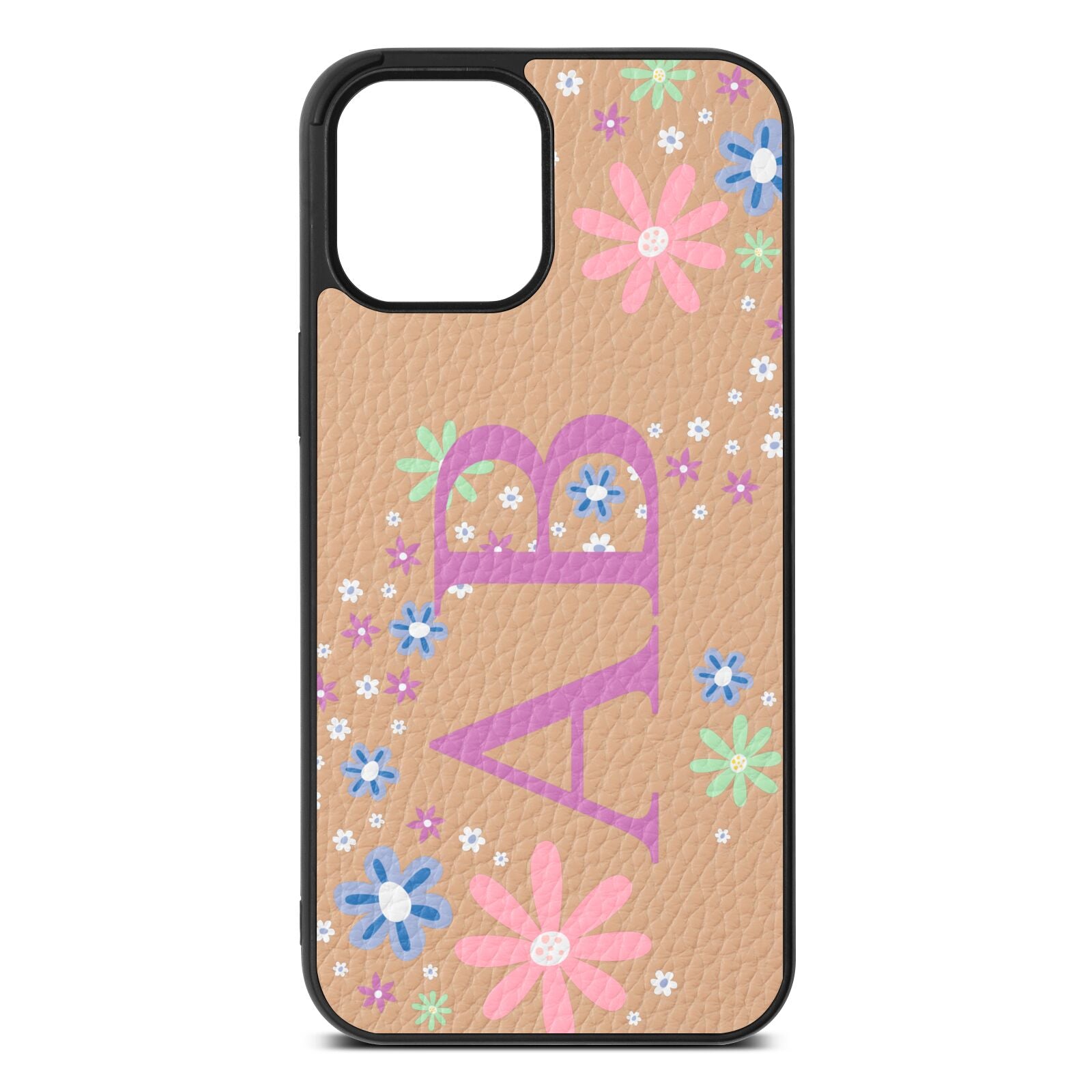 Personalised Floral Initials Nude Pebble Leather iPhone 12 Pro Max Case