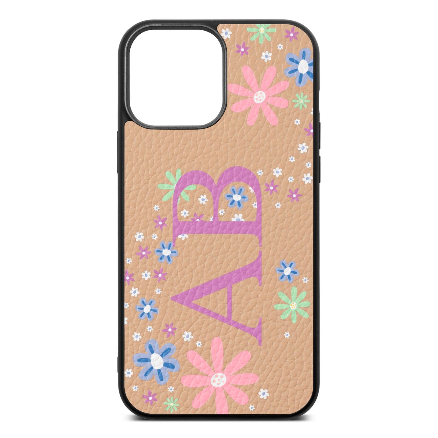 Personalised Floral Initials Nude Pebble Leather iPhone 13 Pro Max Case