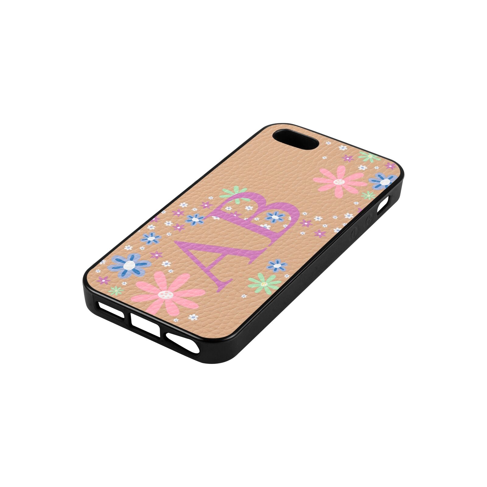 Personalised Floral Initials Nude Pebble Leather iPhone 5 Case Side Angle