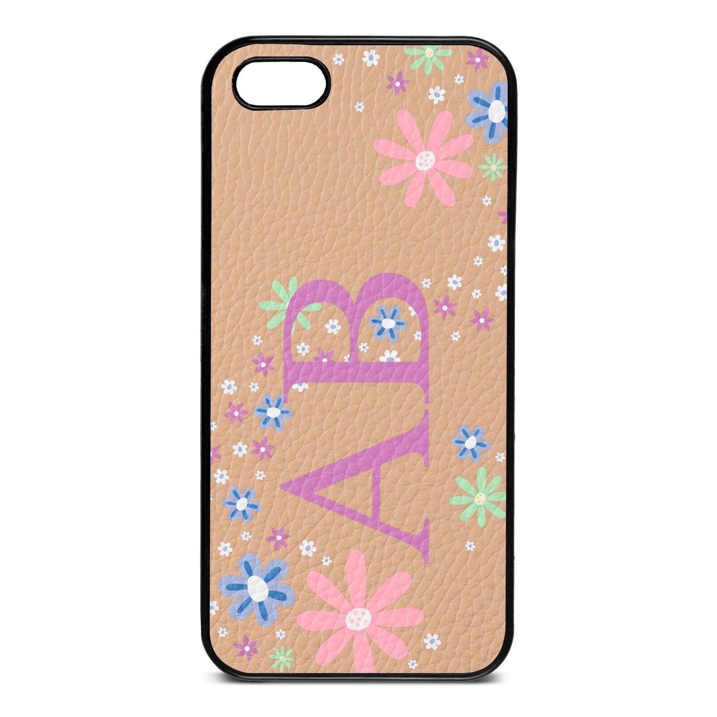 Personalised Floral Initials Nude Pebble Leather iPhone 5 Case