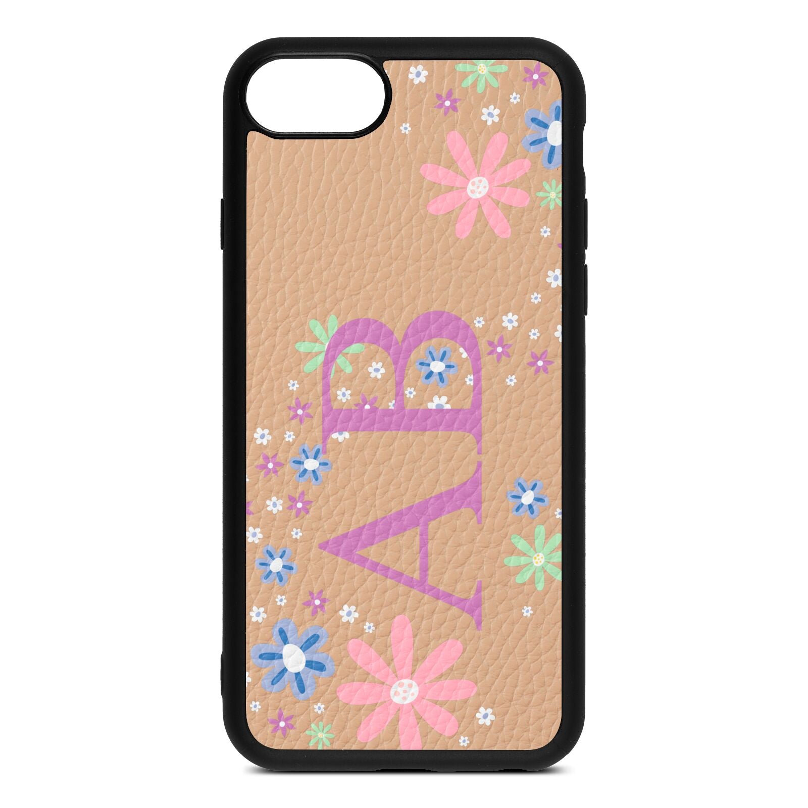 Personalised Floral Initials Nude Pebble Leather iPhone 8 Case