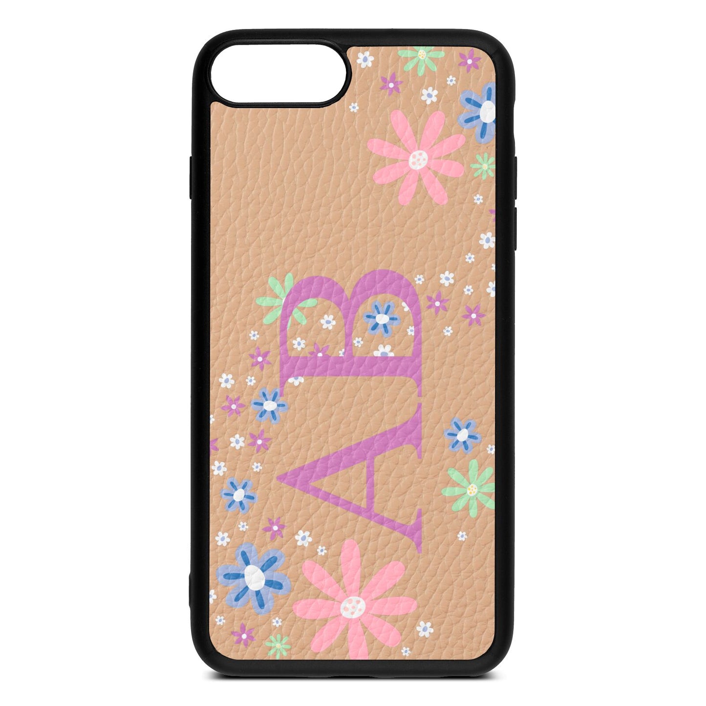 Personalised Floral Initials Nude Pebble Leather iPhone 8 Plus Case