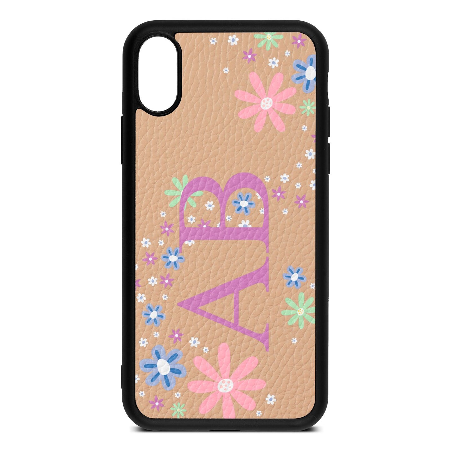 Personalised Floral Initials Nude Pebble Leather iPhone Xs Case