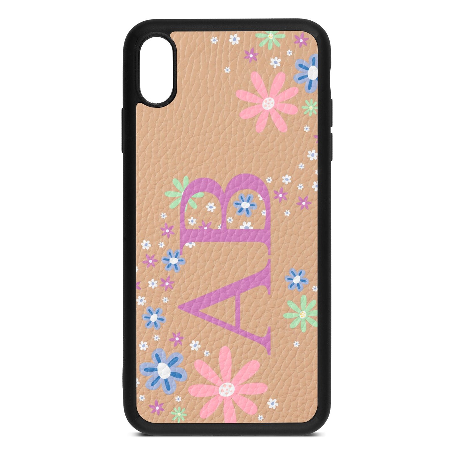 Personalised Floral Initials Nude Pebble Leather iPhone Xs Max Case