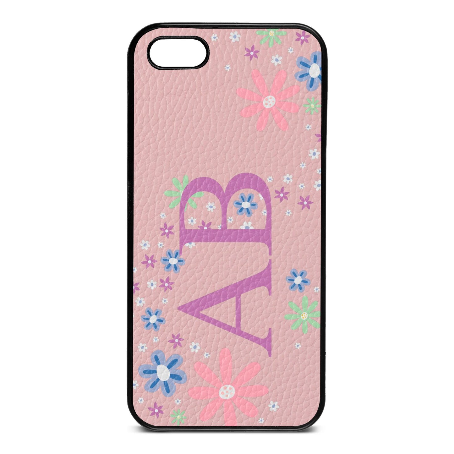 Personalised Floral Initials Pink Pebble Leather iPhone 5 Case