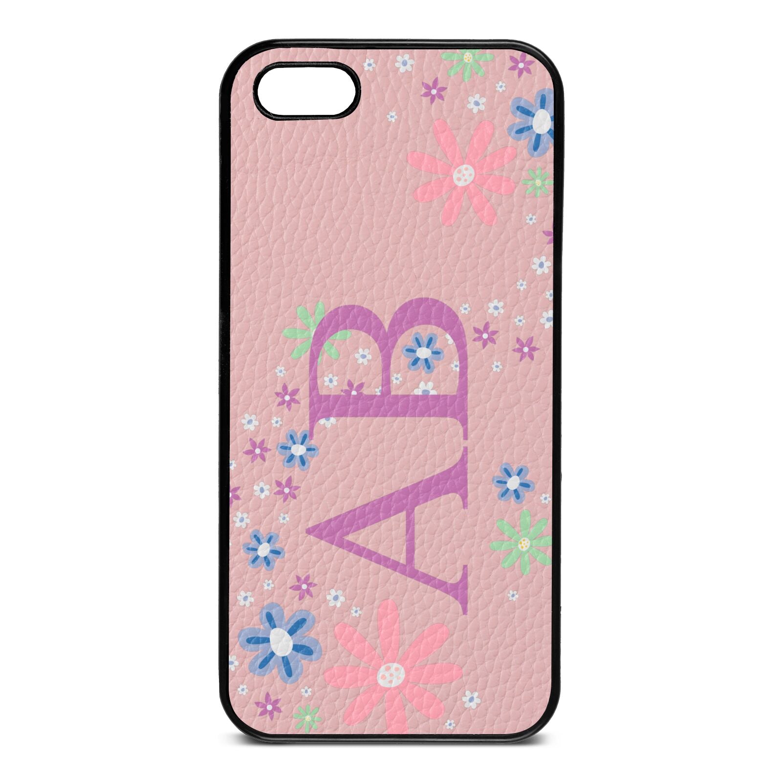 Personalised Floral Initials Pink Pebble Leather iPhone 5 Case