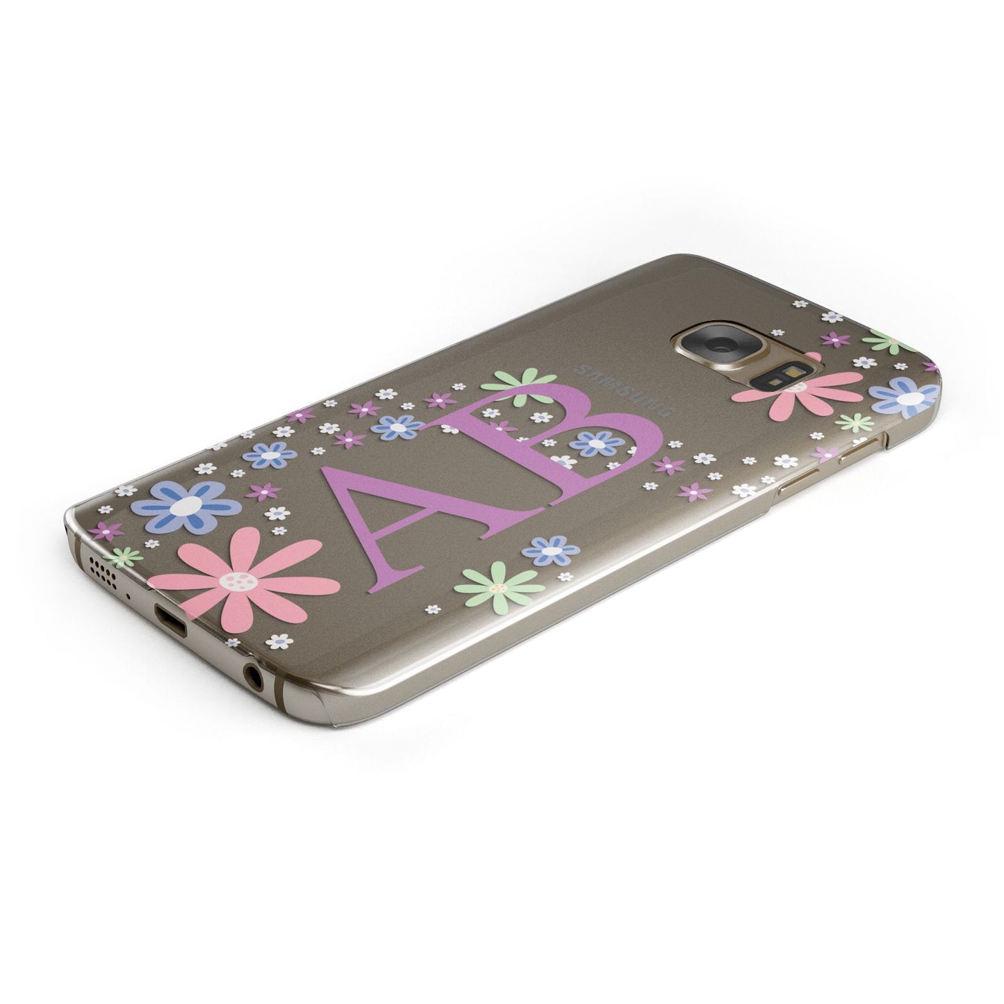 Personalised Floral Initials Protective Samsung Galaxy Case Angled Image