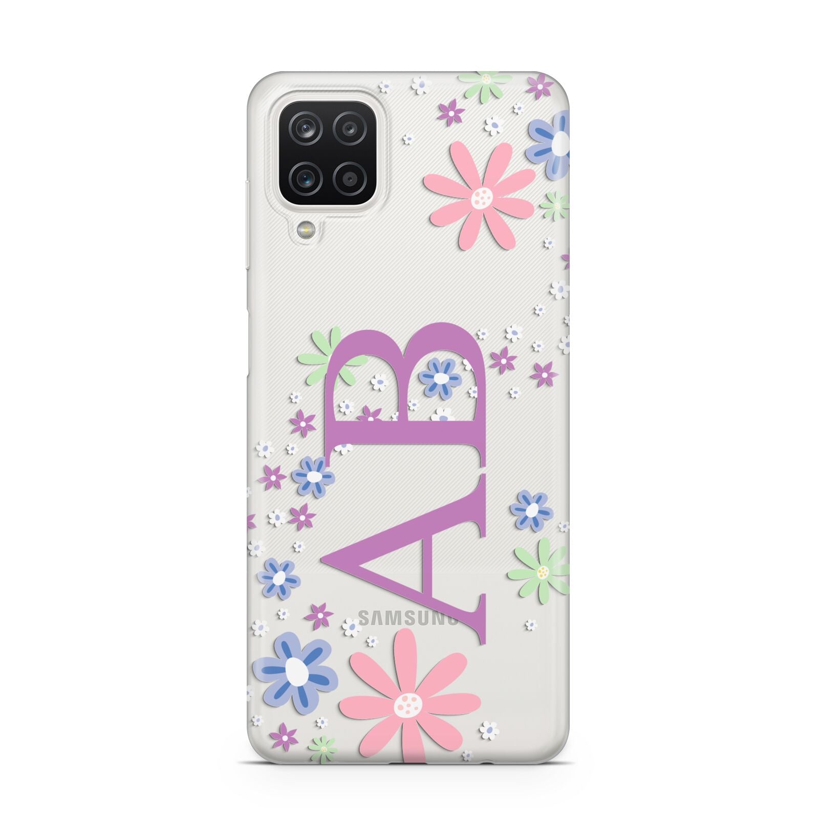 Personalised Floral Initials Samsung A12 Case