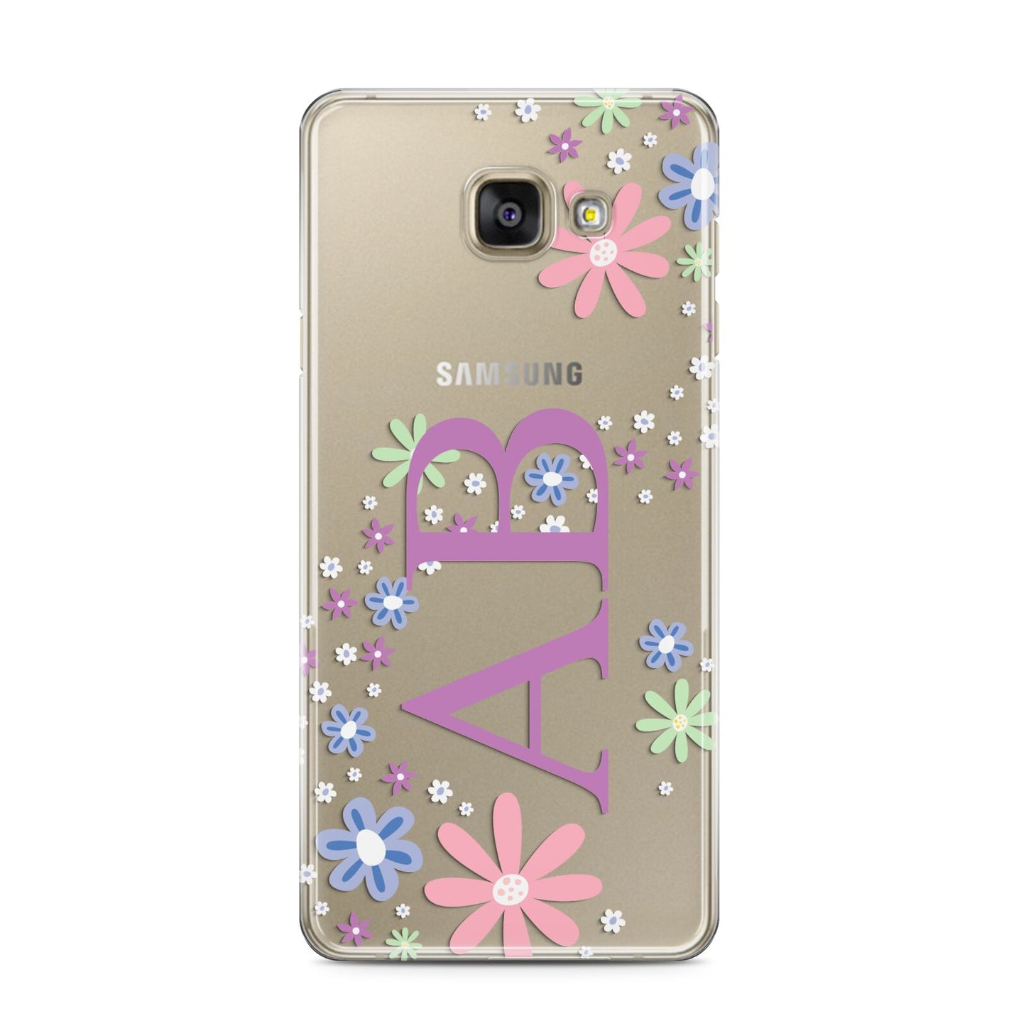 Personalised Floral Initials Samsung Galaxy A3 2016 Case on gold phone