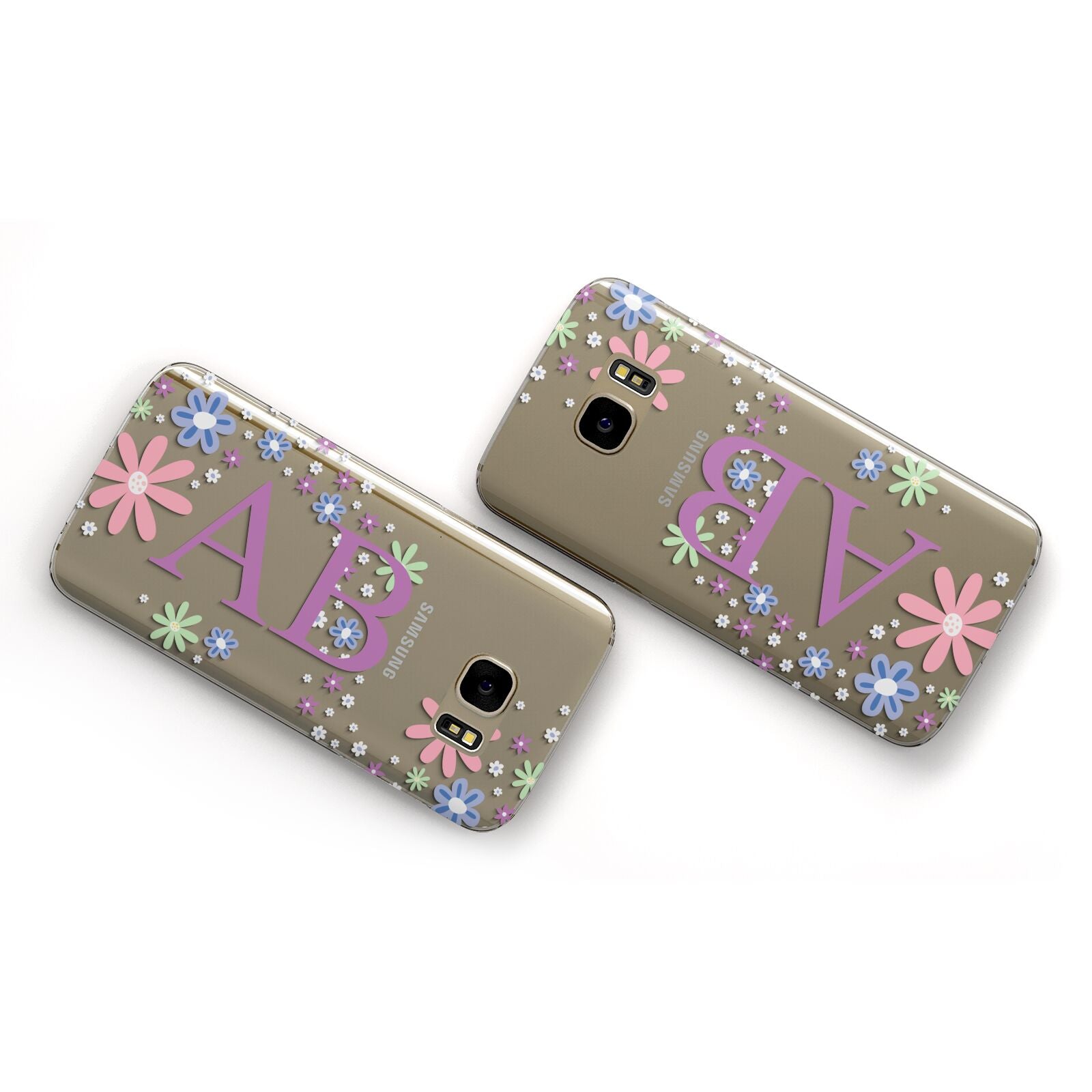 Personalised Floral Initials Samsung Galaxy Case Flat Overview