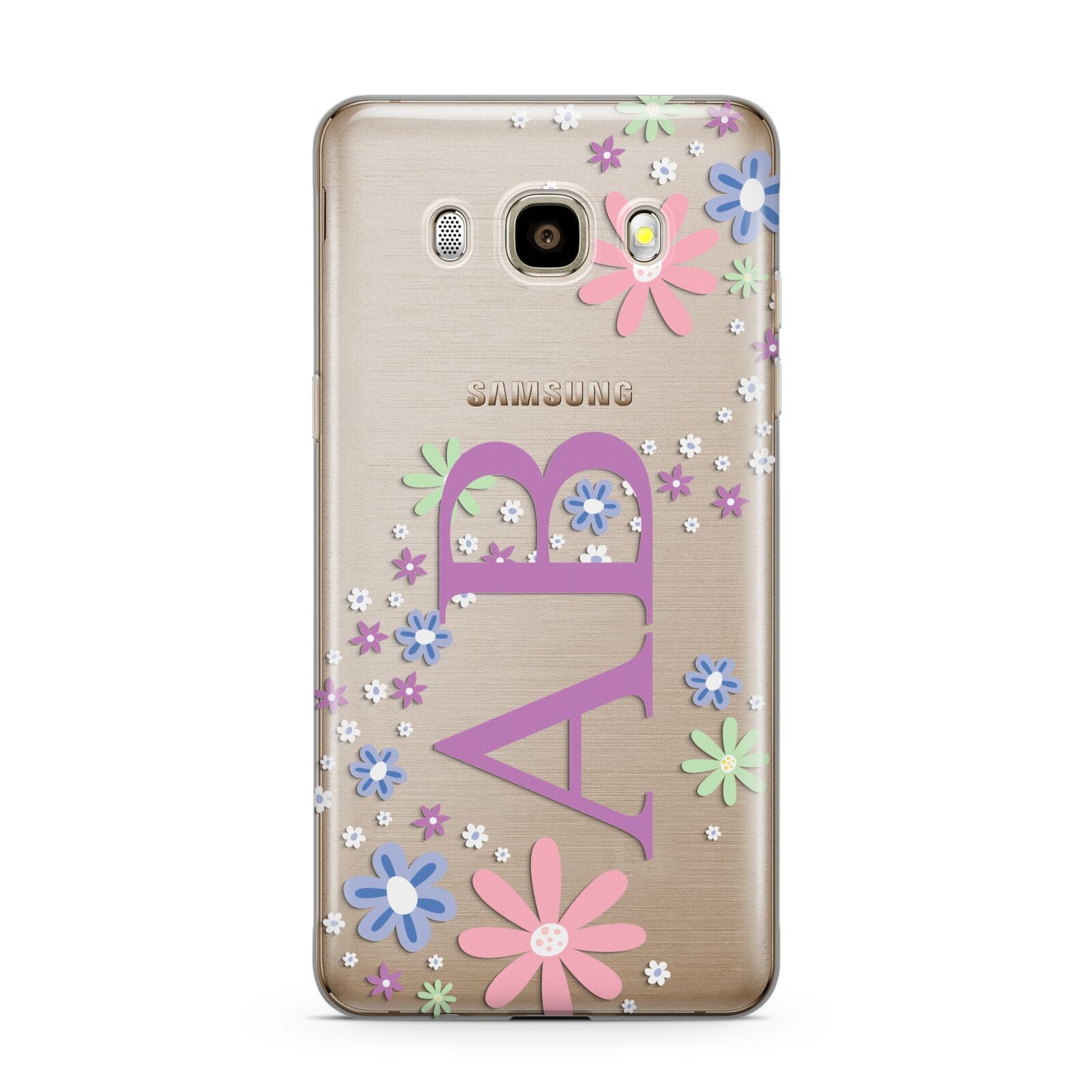 Personalised Floral Initials Samsung Galaxy J7 2016 Case on gold phone