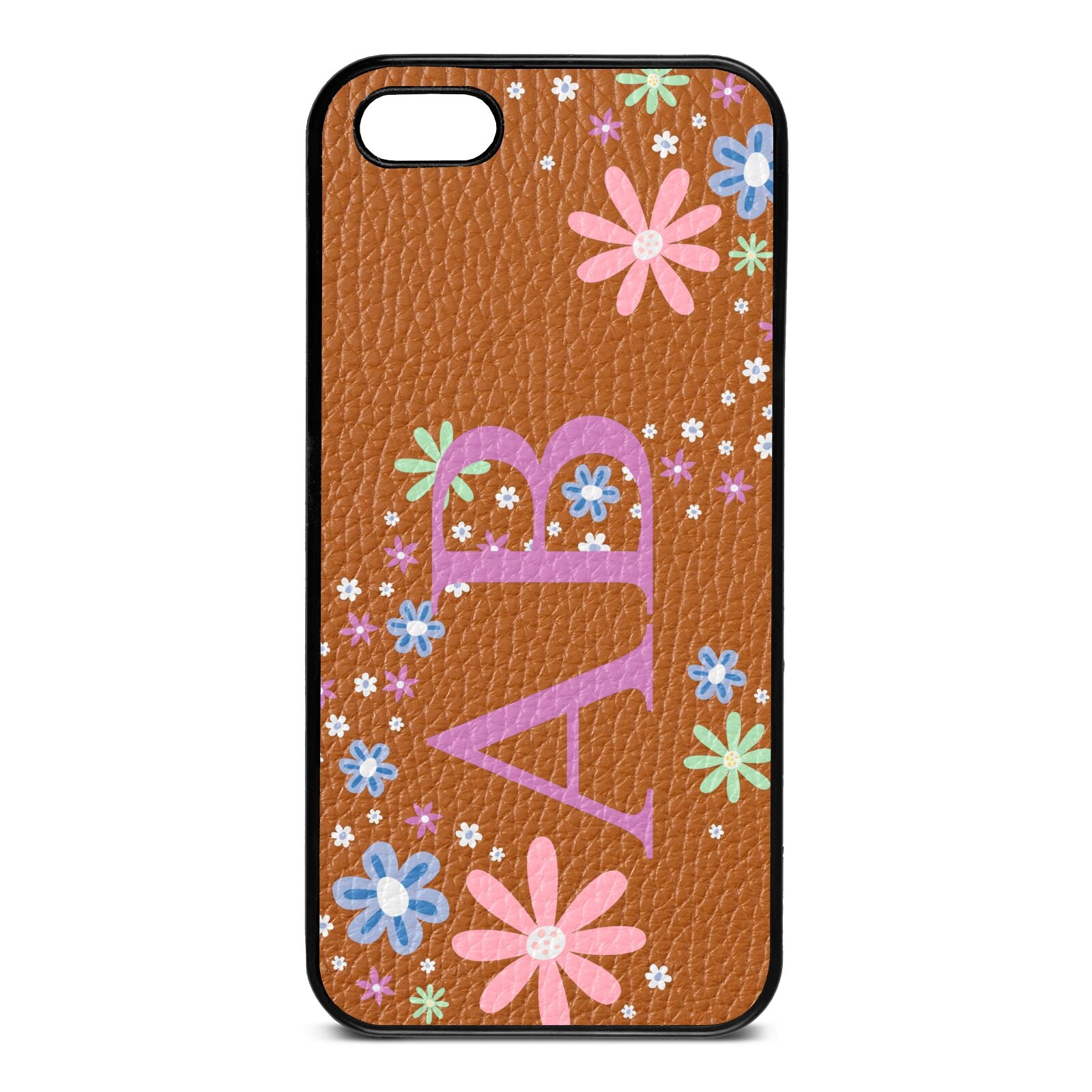 Personalised Floral Initials Tan Pebble Leather iPhone 5 Case