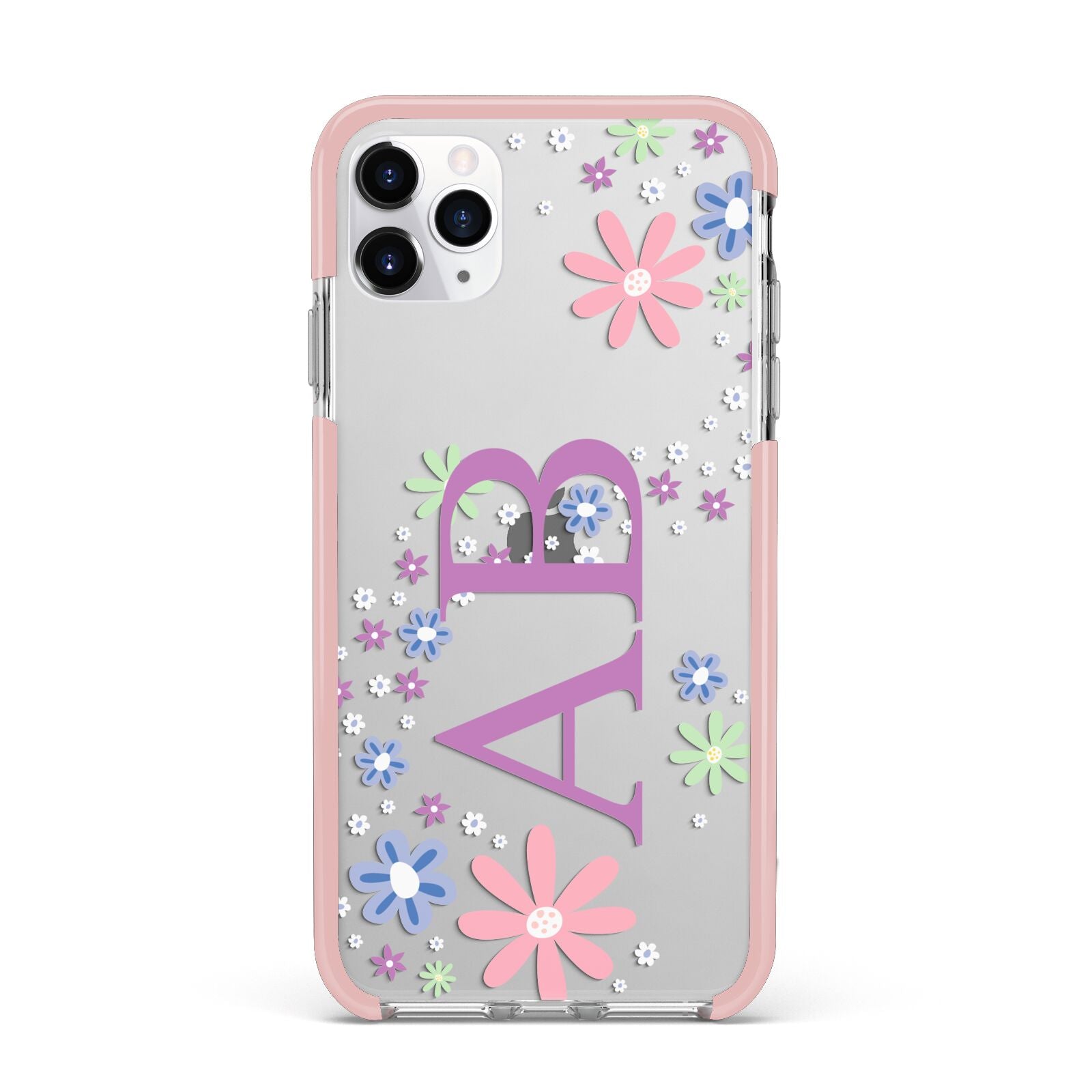 Personalised Floral Initials iPhone 11 Pro Max Impact Pink Edge Case