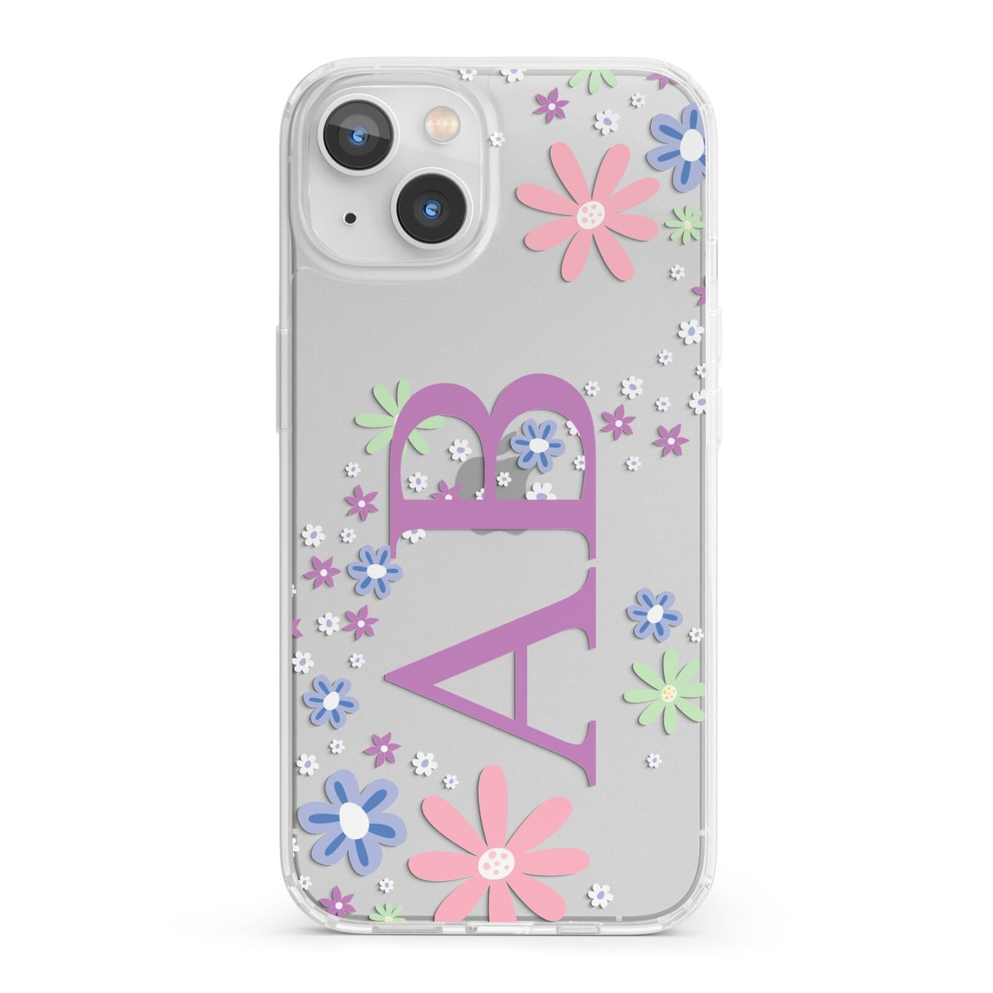 Personalised Floral Initials iPhone 13 Clear Bumper Case