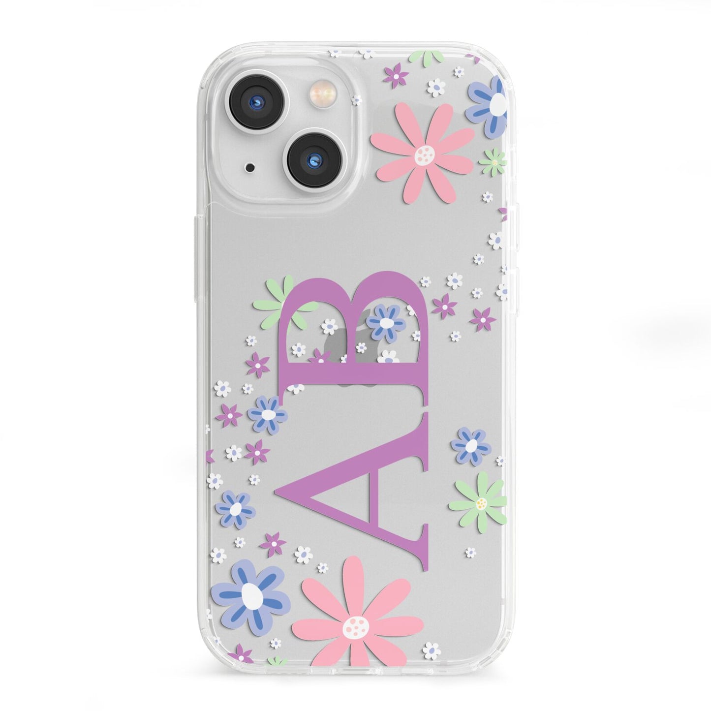 Personalised Floral Initials iPhone 13 Mini Clear Bumper Case