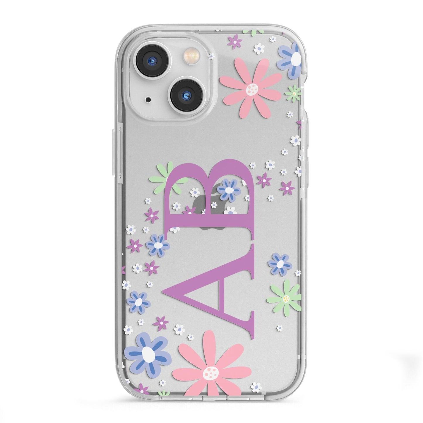 Personalised Floral Initials iPhone 13 Mini TPU Impact Case with White Edges