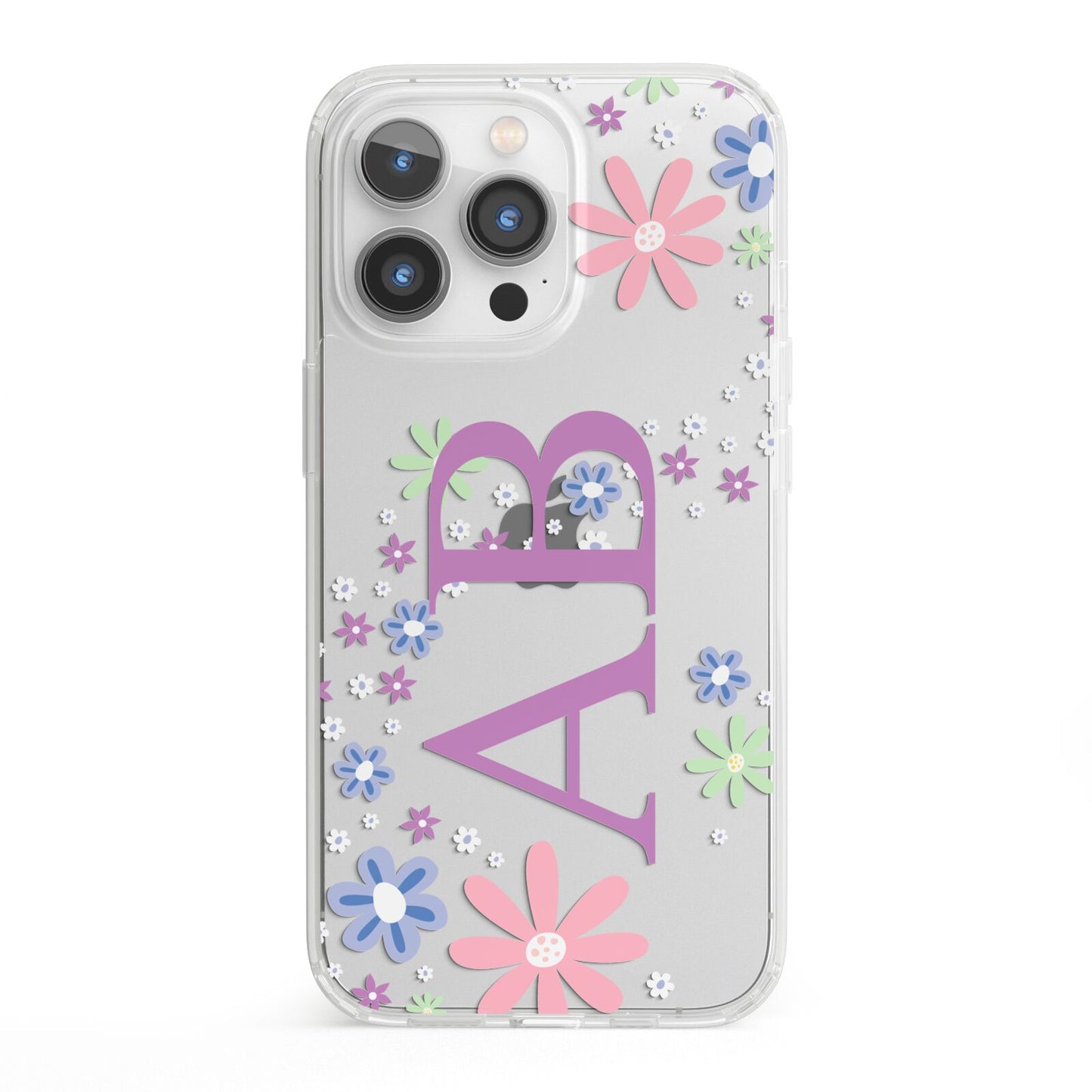 Personalised Floral Initials iPhone 13 Pro Clear Bumper Case