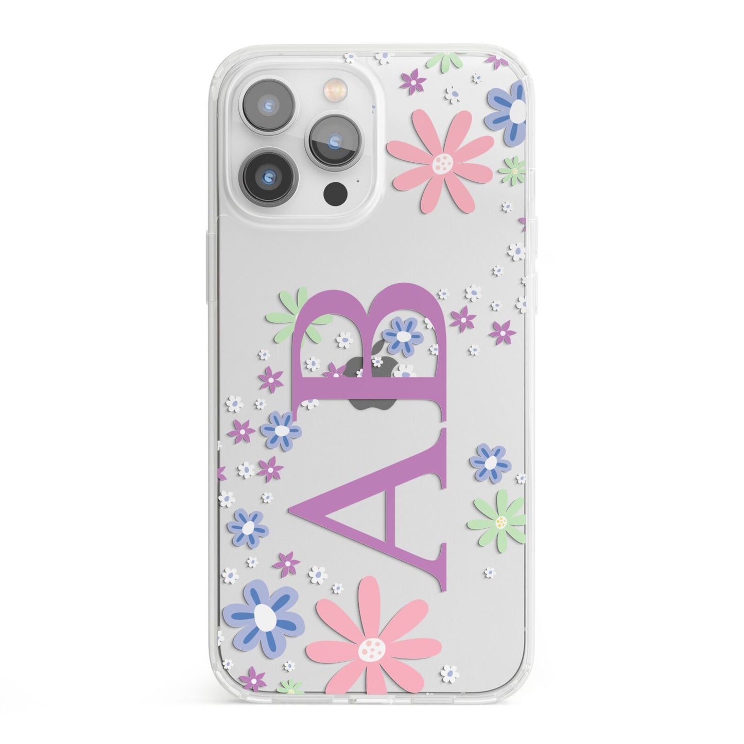 Personalised Floral Initials iPhone 13 Pro Max Clear Bumper Case