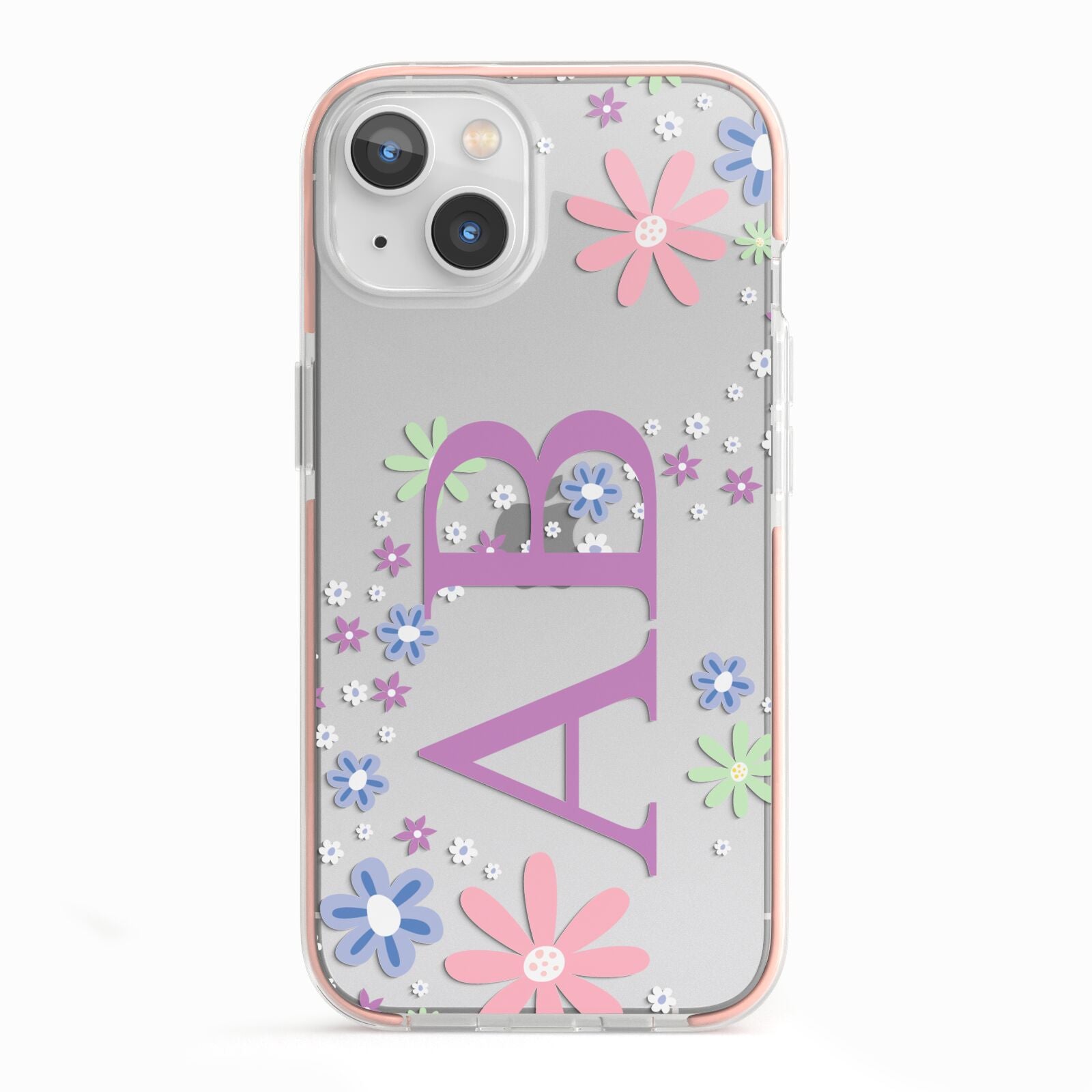 Personalised Floral Initials iPhone 13 TPU Impact Case with Pink Edges