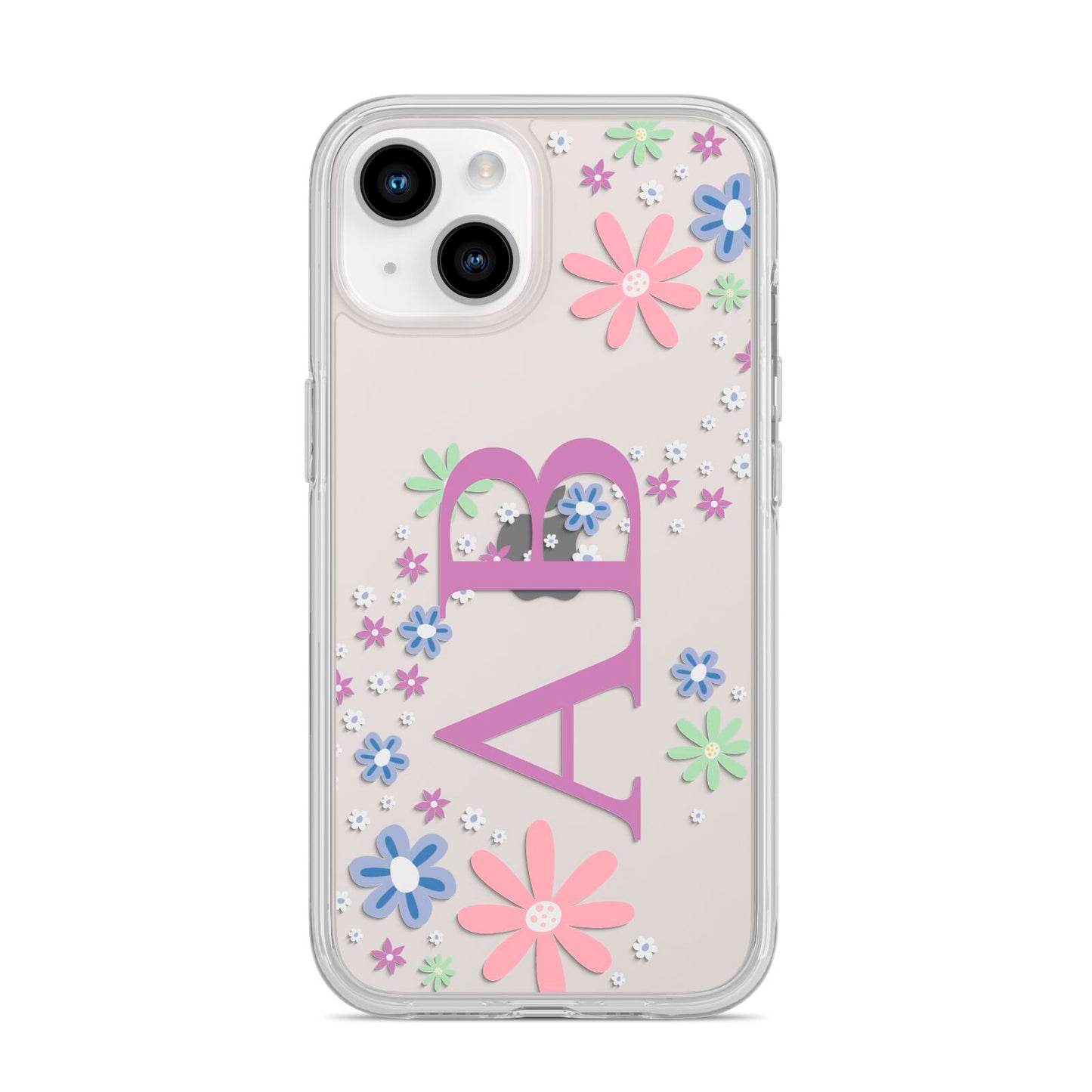 Personalised Floral Initials iPhone 14 Clear Tough Case Starlight