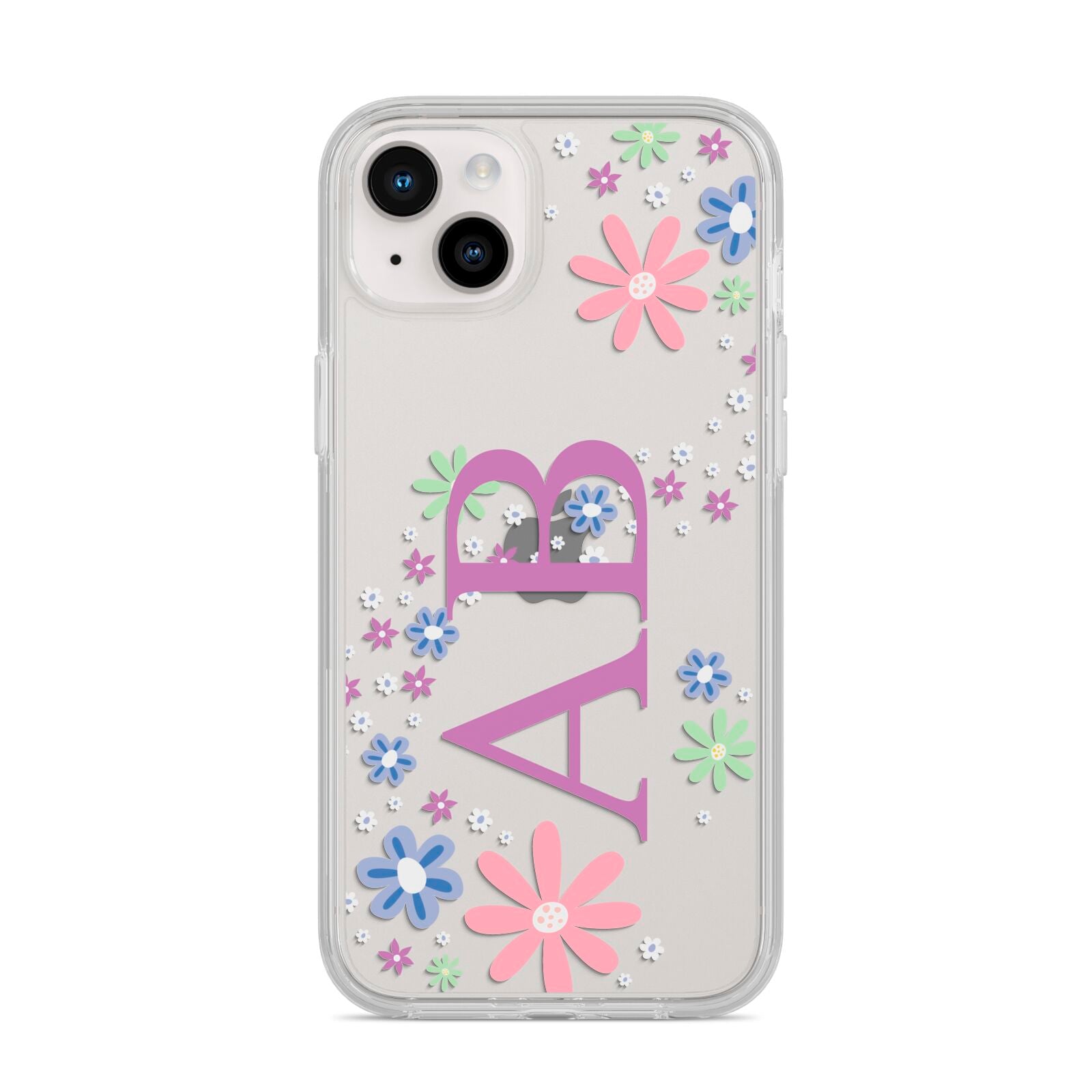 Personalised Floral Initials iPhone 14 Plus Clear Tough Case Starlight