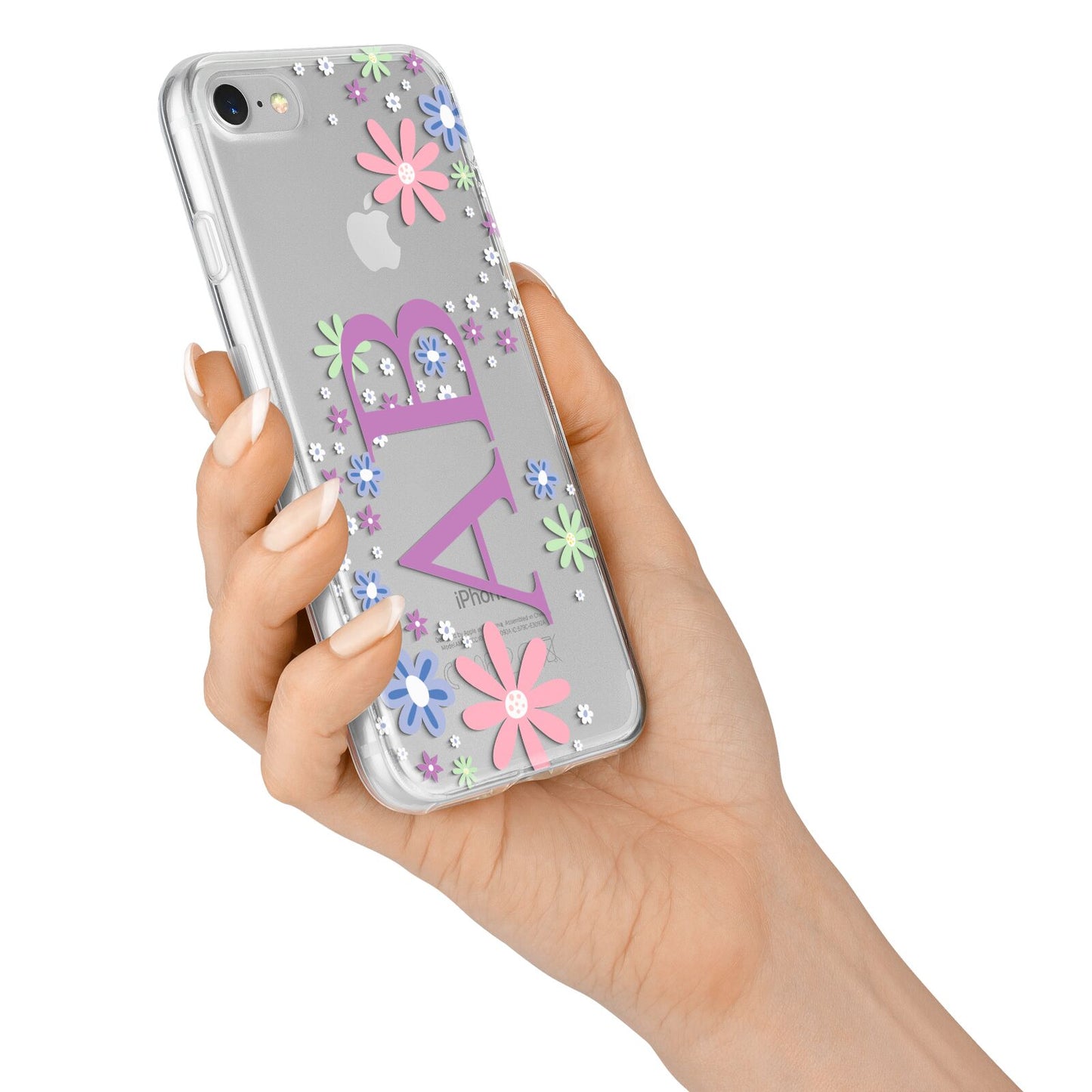 Personalised Floral Initials iPhone 7 Bumper Case on Silver iPhone Alternative Image