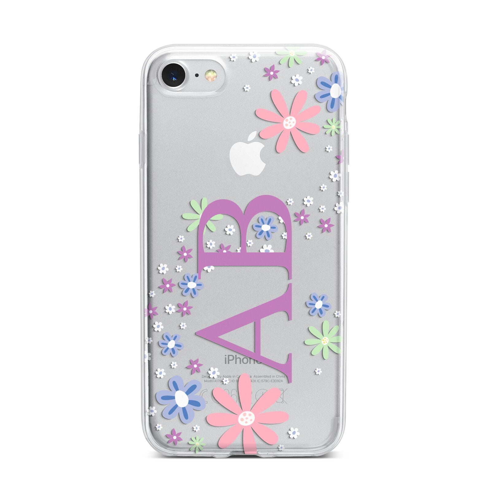 Personalised Floral Initials iPhone 7 Bumper Case on Silver iPhone