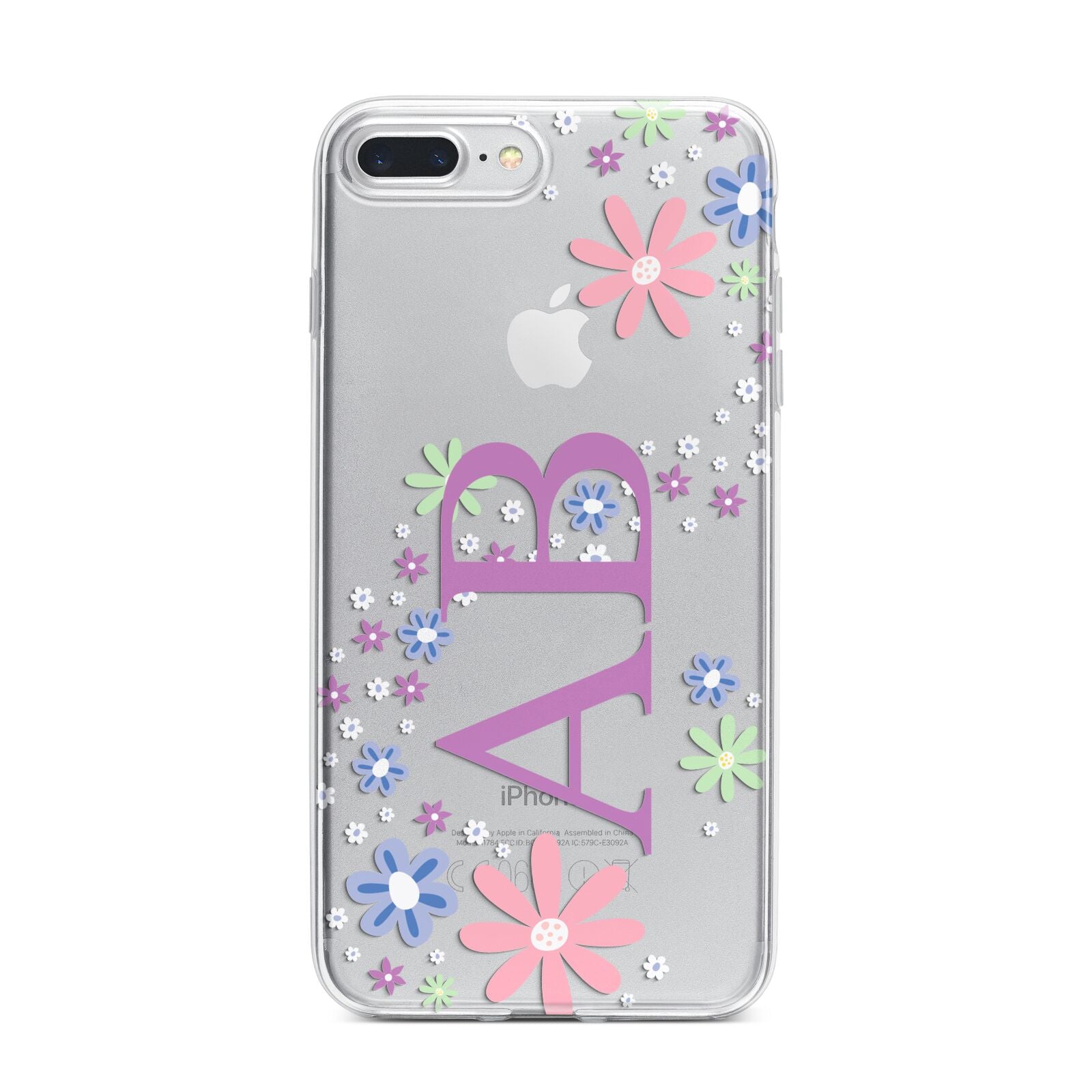 Personalised Floral Initials iPhone 7 Plus Bumper Case on Silver iPhone