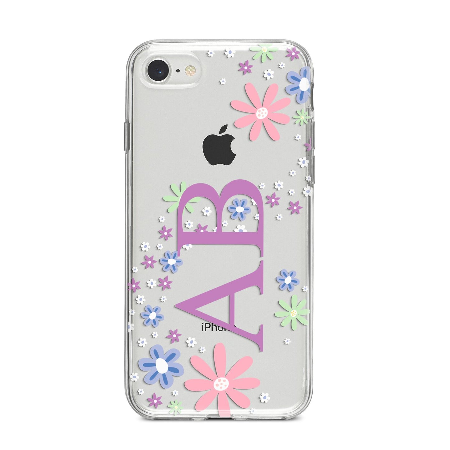 Personalised Floral Initials iPhone 8 Bumper Case on Silver iPhone