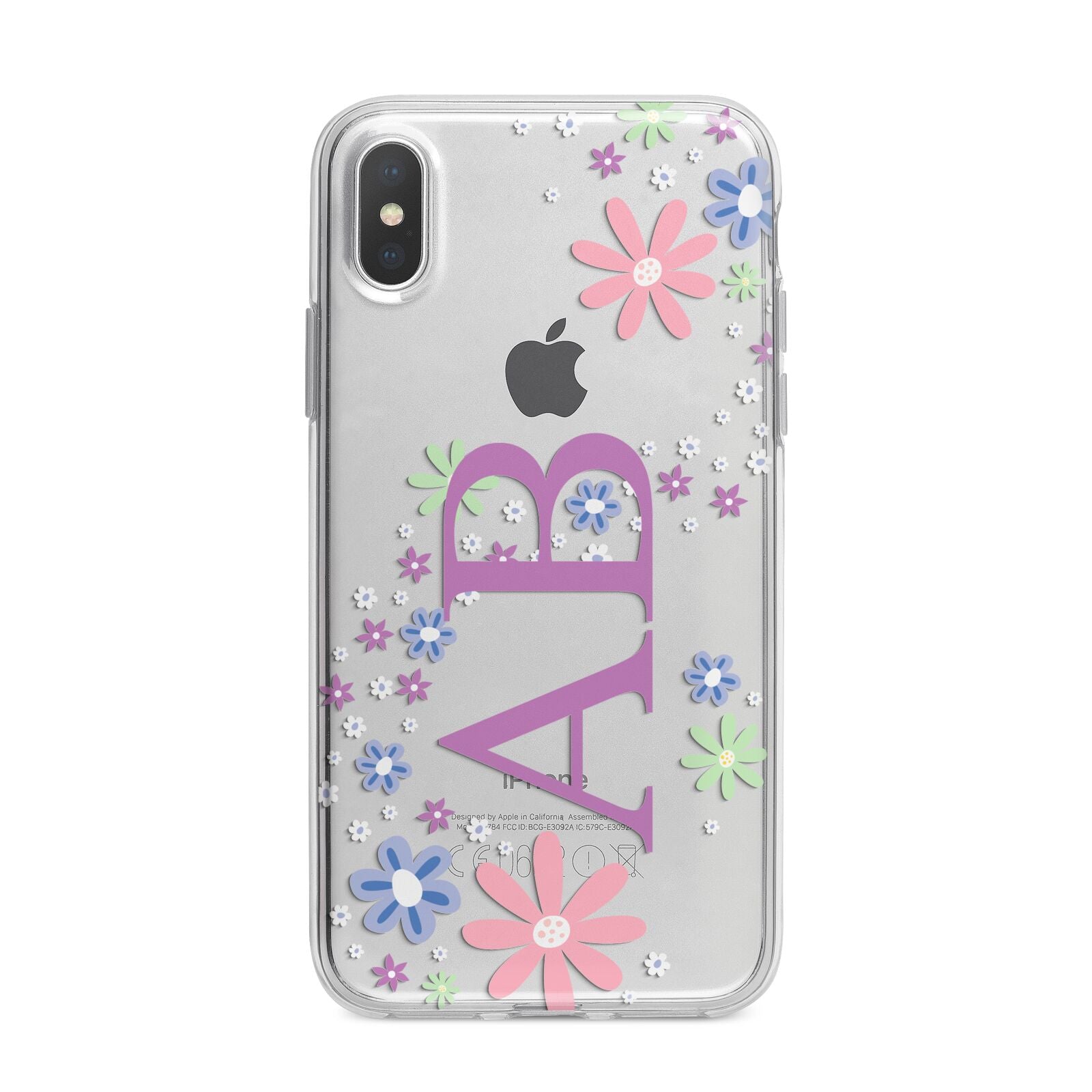 Personalised Floral Initials iPhone X Bumper Case on Silver iPhone Alternative Image 1