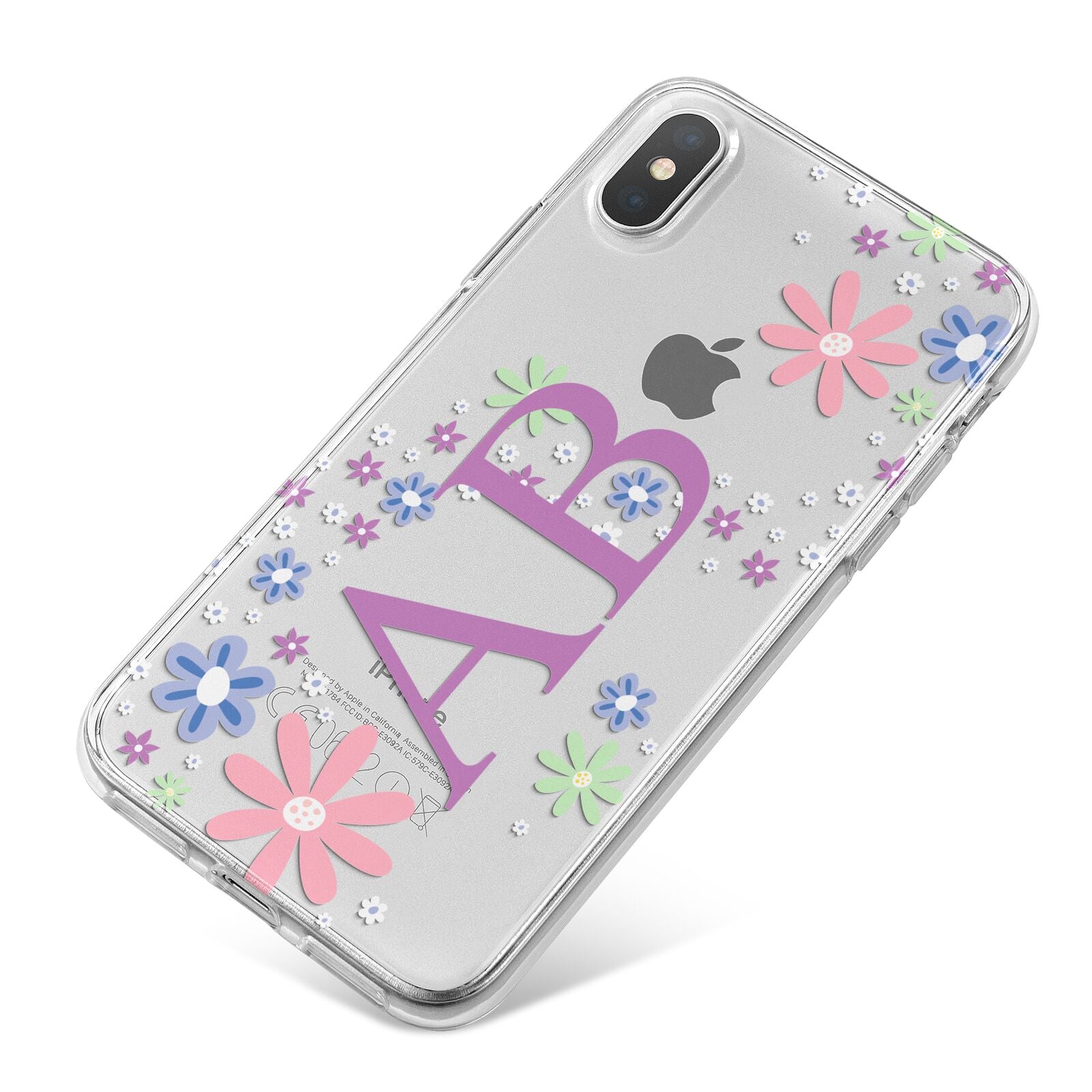 Personalised Floral Initials iPhone X Bumper Case on Silver iPhone