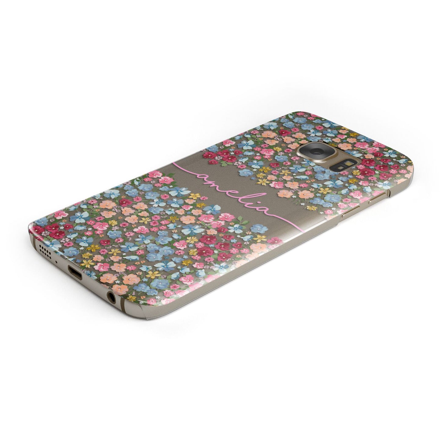 Personalised Floral Meadow Protective Samsung Galaxy Case Angled Image