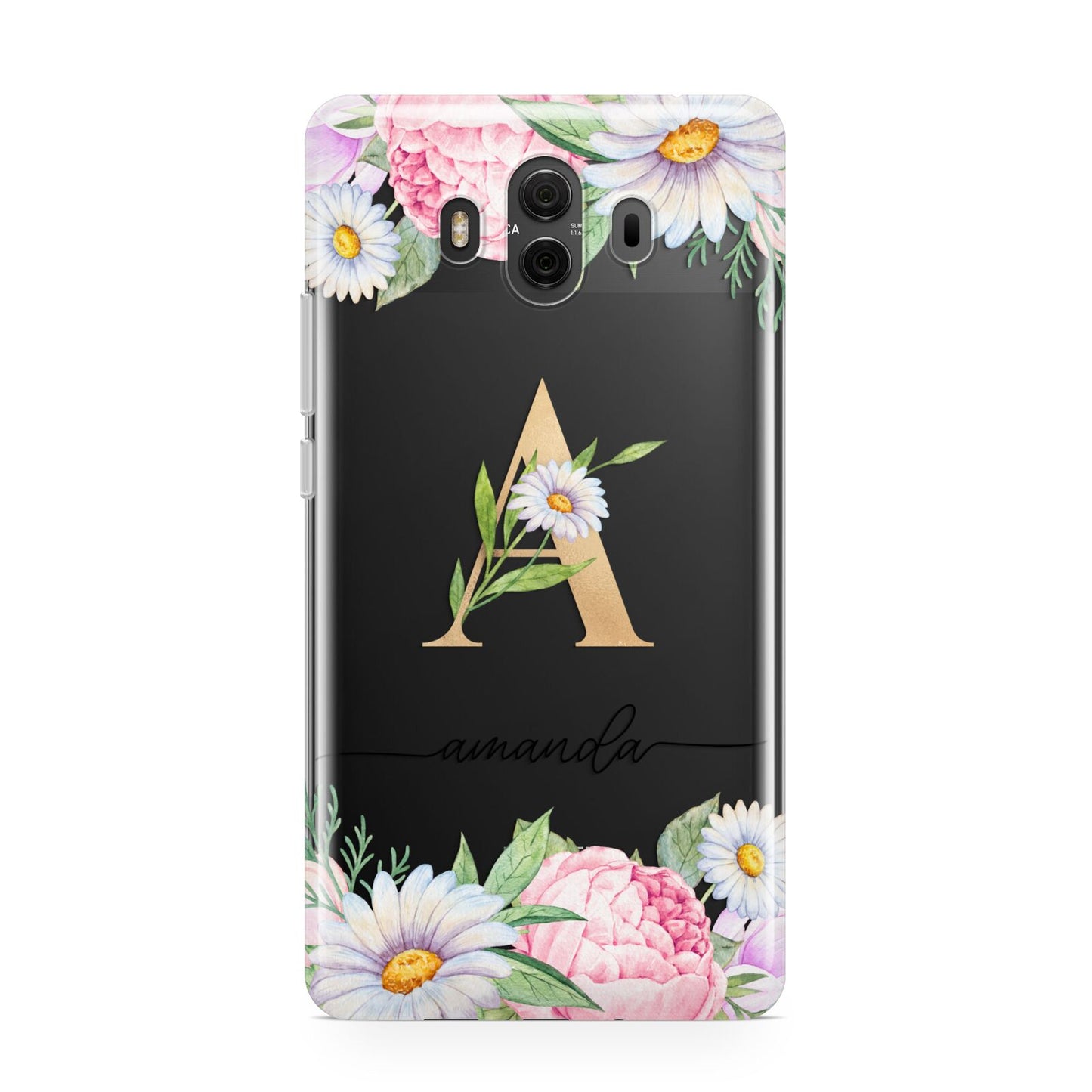 Personalised Floral Monogram Huawei Mate 10 Protective Phone Case