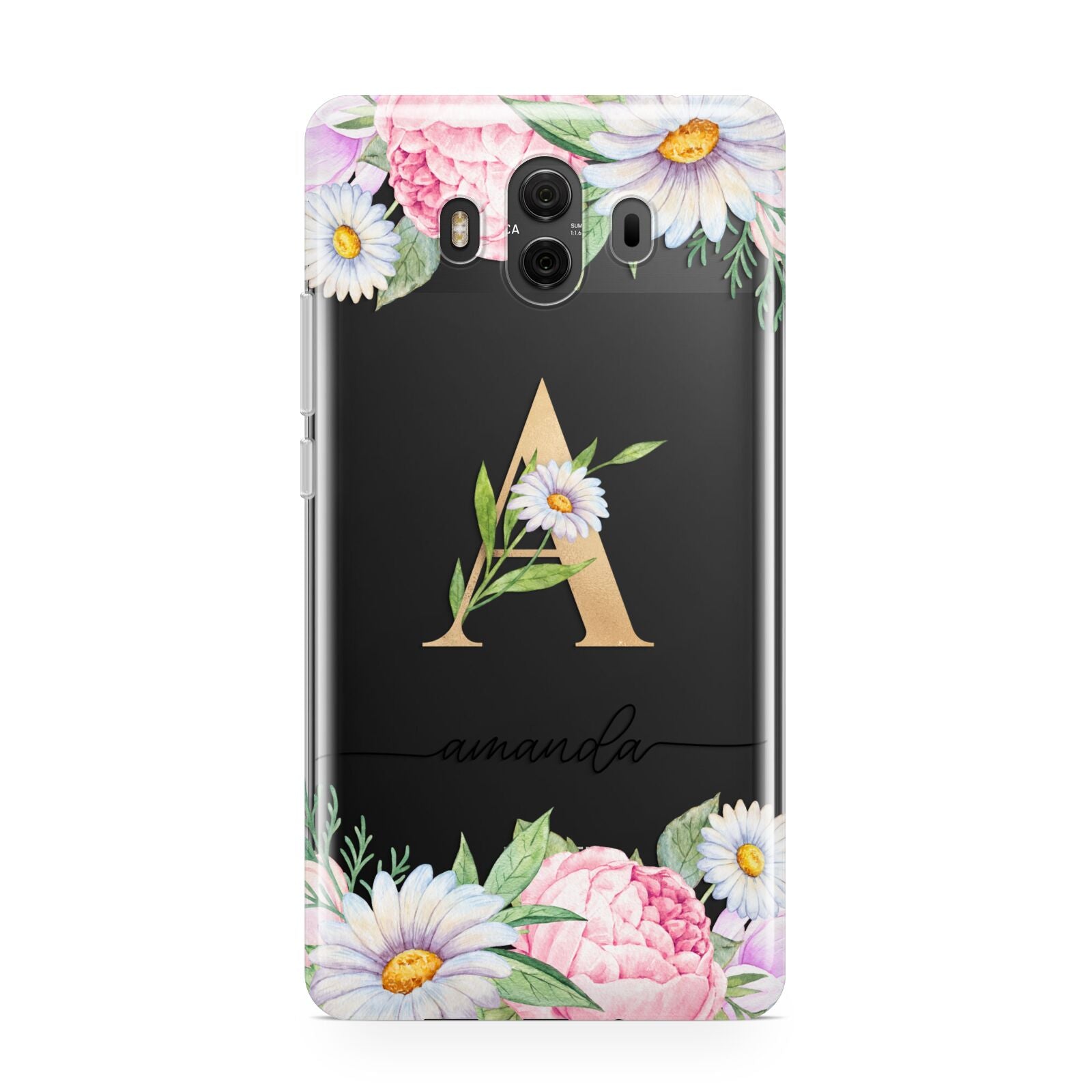 Personalised Floral Monogram Huawei Mate 10 Protective Phone Case