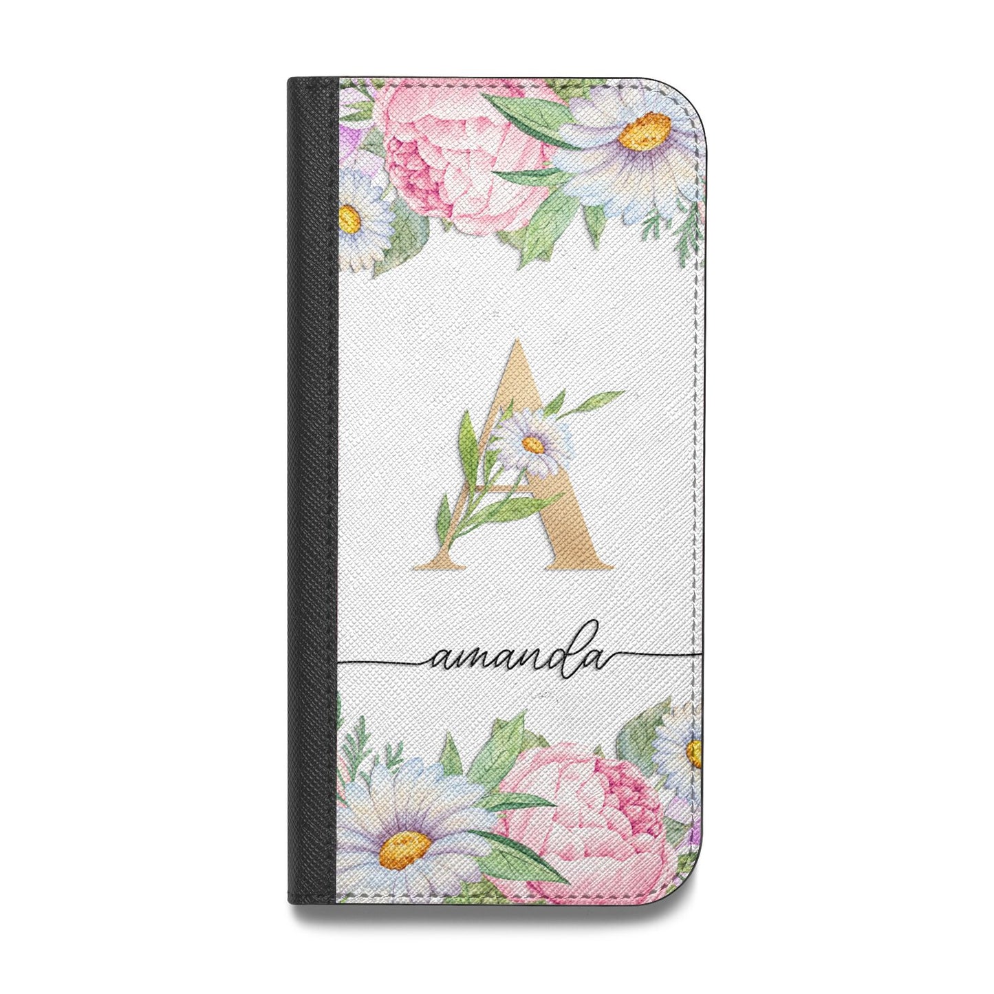 Personalised Floral Monogram Vegan Leather Flip iPhone Case