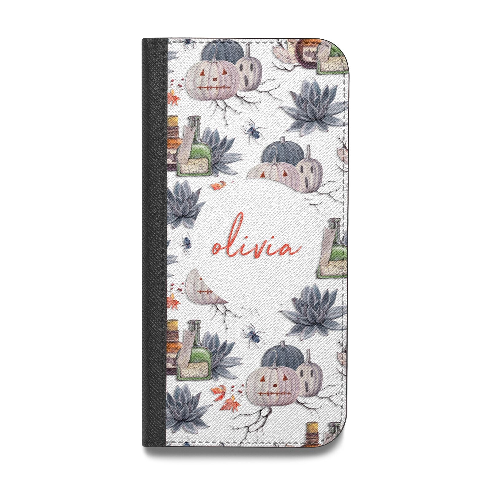 Personalised Floral Name Halloween Vegan Leather Flip Samsung Case