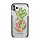 Personalised Floral Pineapple Apple iPhone 11 Pro Max in Silver with Black Impact Case