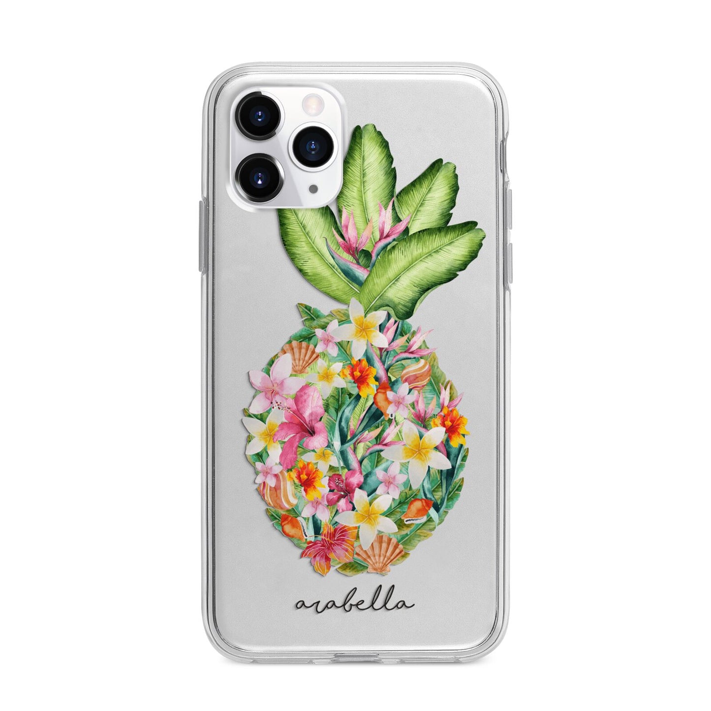 Personalised Floral Pineapple Apple iPhone 11 Pro Max in Silver with Bumper Case