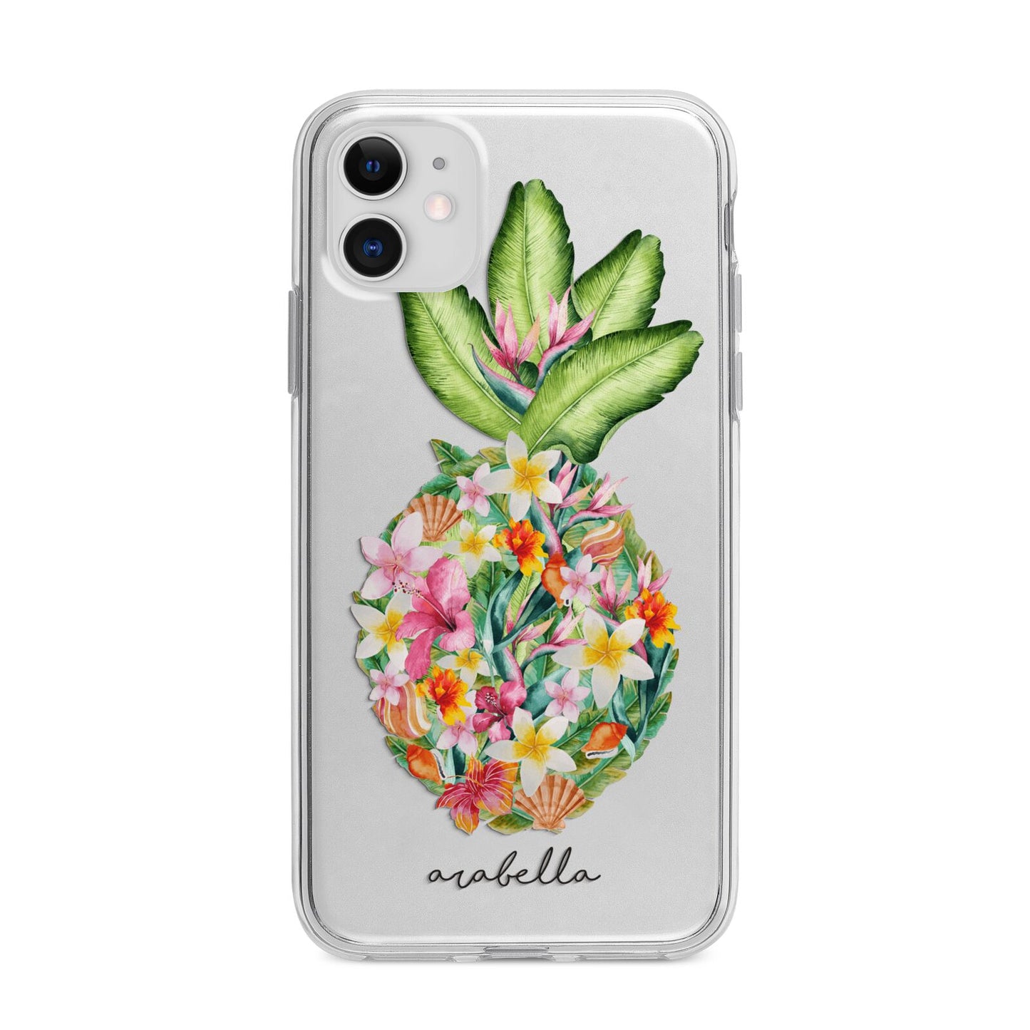 Personalised Floral Pineapple Apple iPhone 11 in White with Bumper Case
