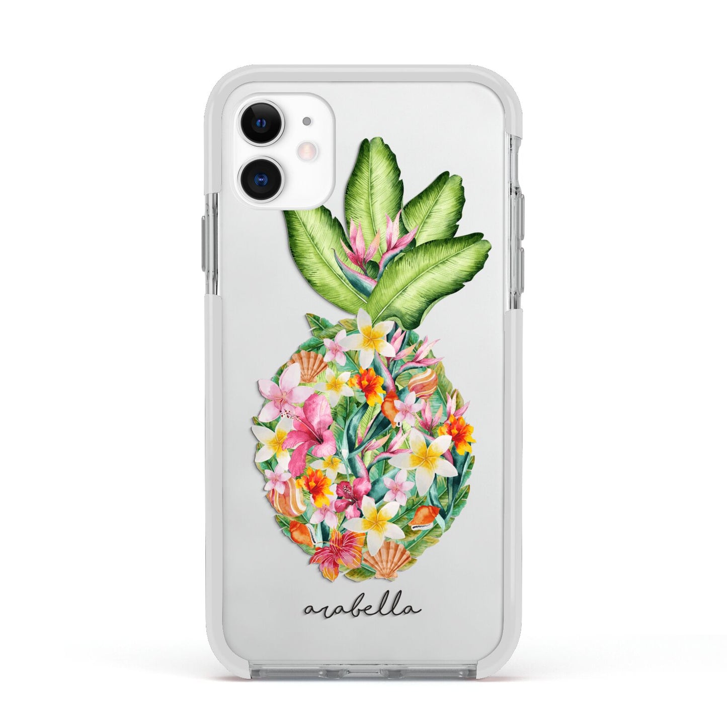 Personalised Floral Pineapple Apple iPhone 11 in White with White Impact Case