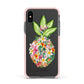 Personalised Floral Pineapple Apple iPhone Xs Impact Case Pink Edge on Black Phone
