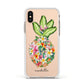 Personalised Floral Pineapple Apple iPhone Xs Impact Case White Edge on Gold Phone