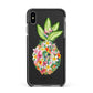Personalised Floral Pineapple Apple iPhone Xs Max Impact Case Black Edge on Black Phone
