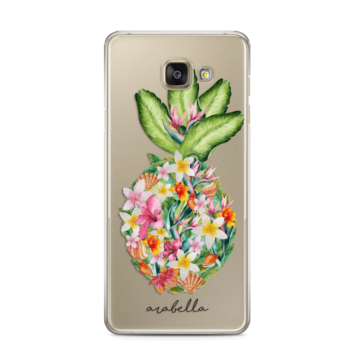 Personalised Floral Pineapple Samsung Galaxy A3 2016 Case on gold phone