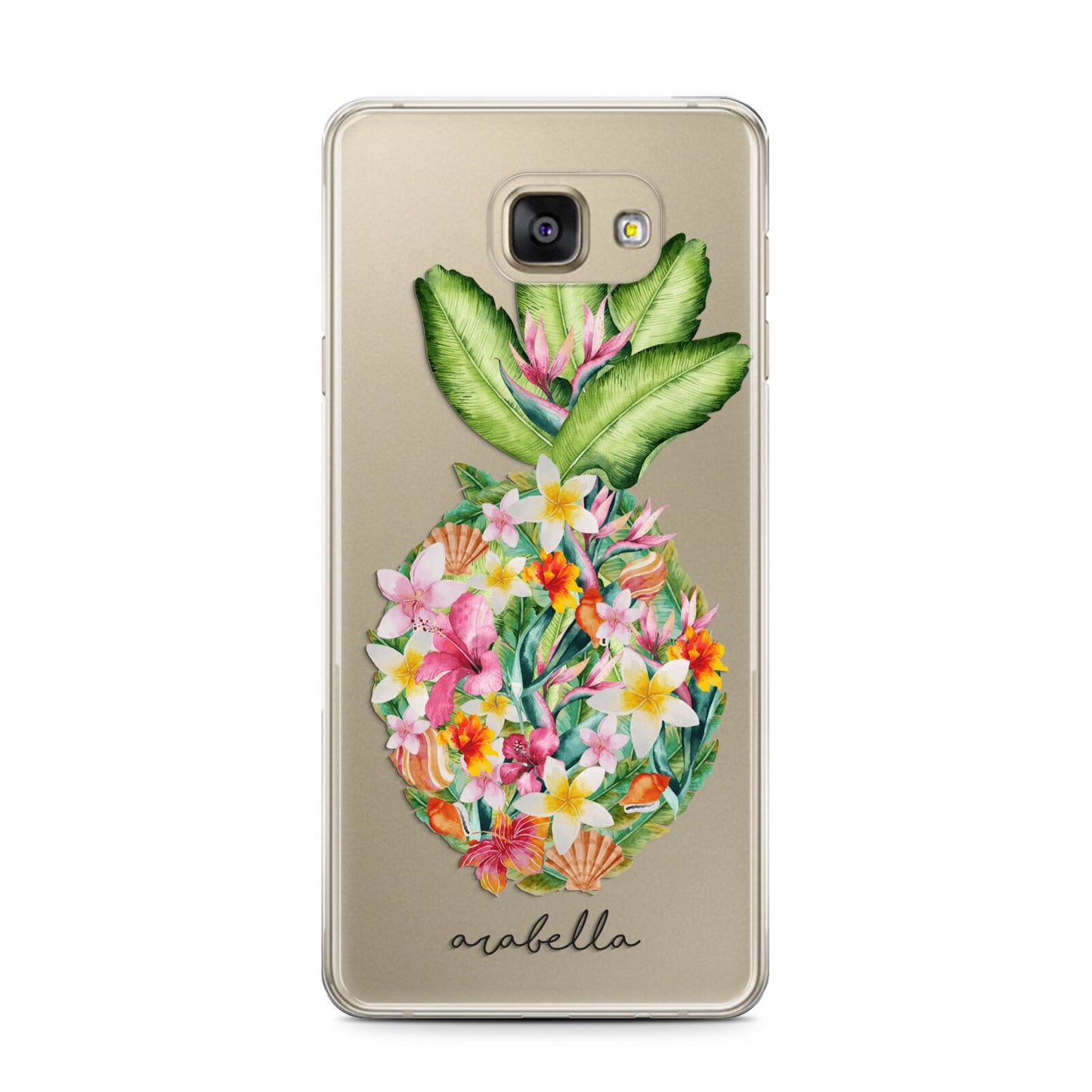 Personalised Floral Pineapple Samsung Galaxy A7 2016 Case on gold phone