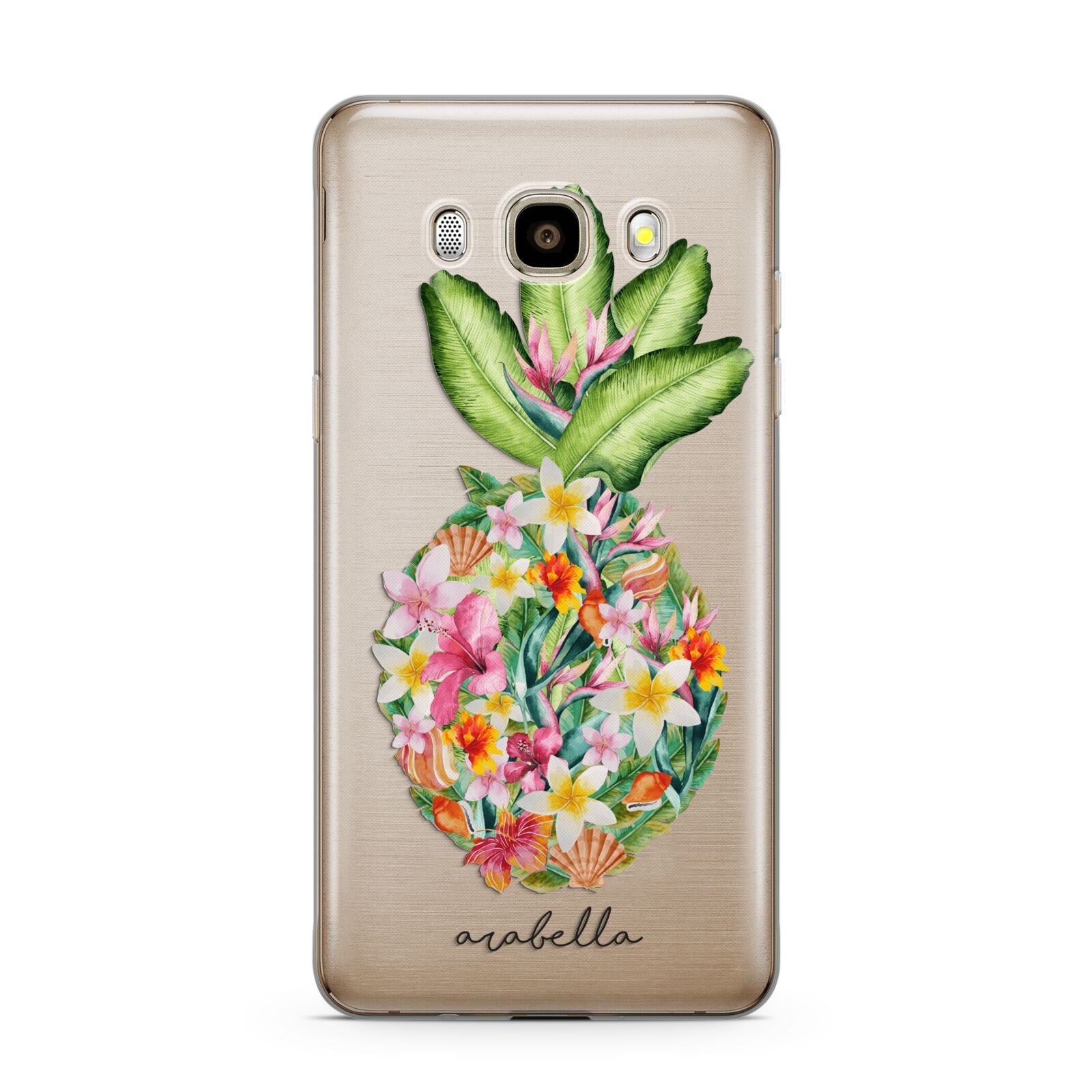 Personalised Floral Pineapple Samsung Galaxy J7 2016 Case on gold phone