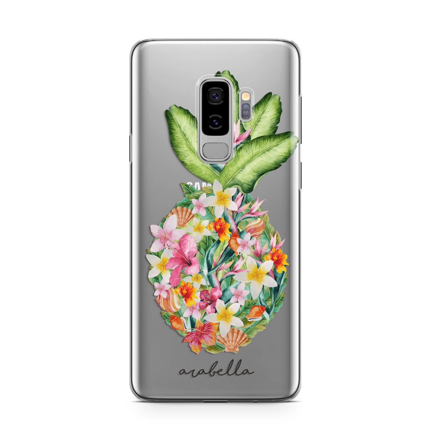 Personalised Floral Pineapple Samsung Galaxy S9 Plus Case on Silver phone