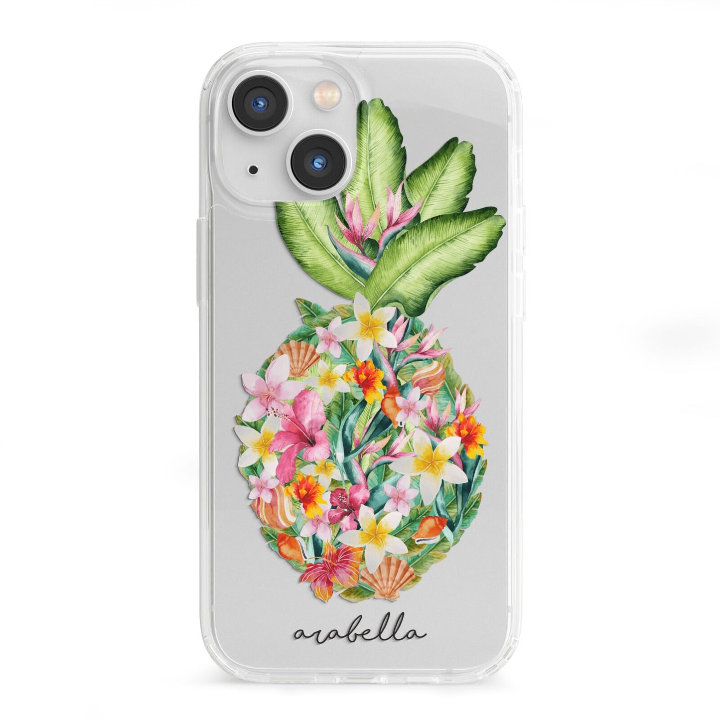 Personalised Floral Pineapple iPhone 13 Mini Clear Bumper Case