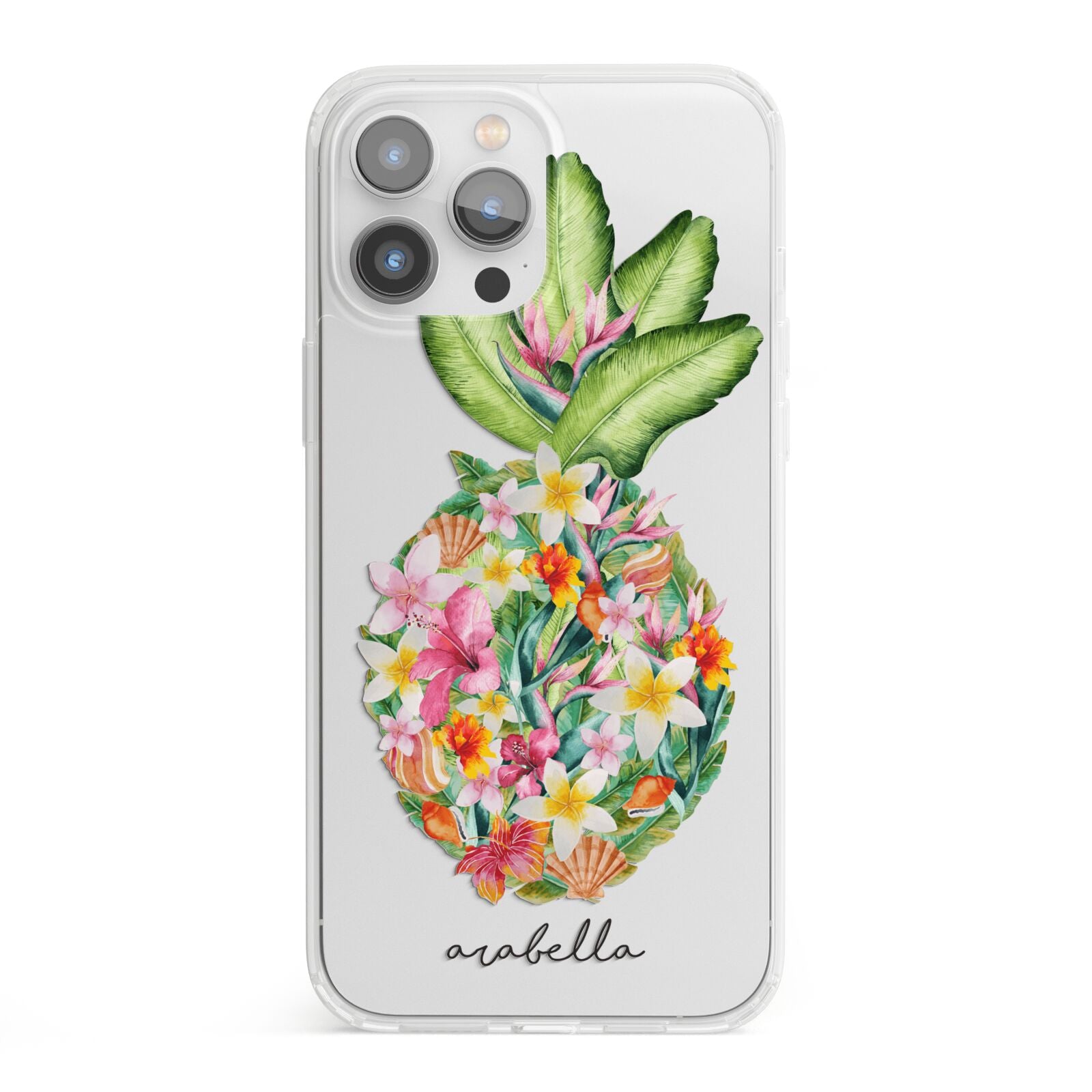 Personalised Floral Pineapple iPhone 13 Pro Max Clear Bumper Case