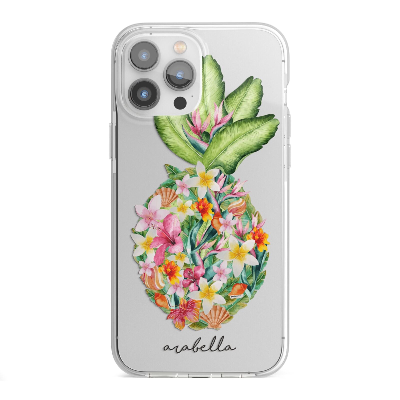 Personalised Floral Pineapple iPhone 13 Pro Max TPU Impact Case with White Edges